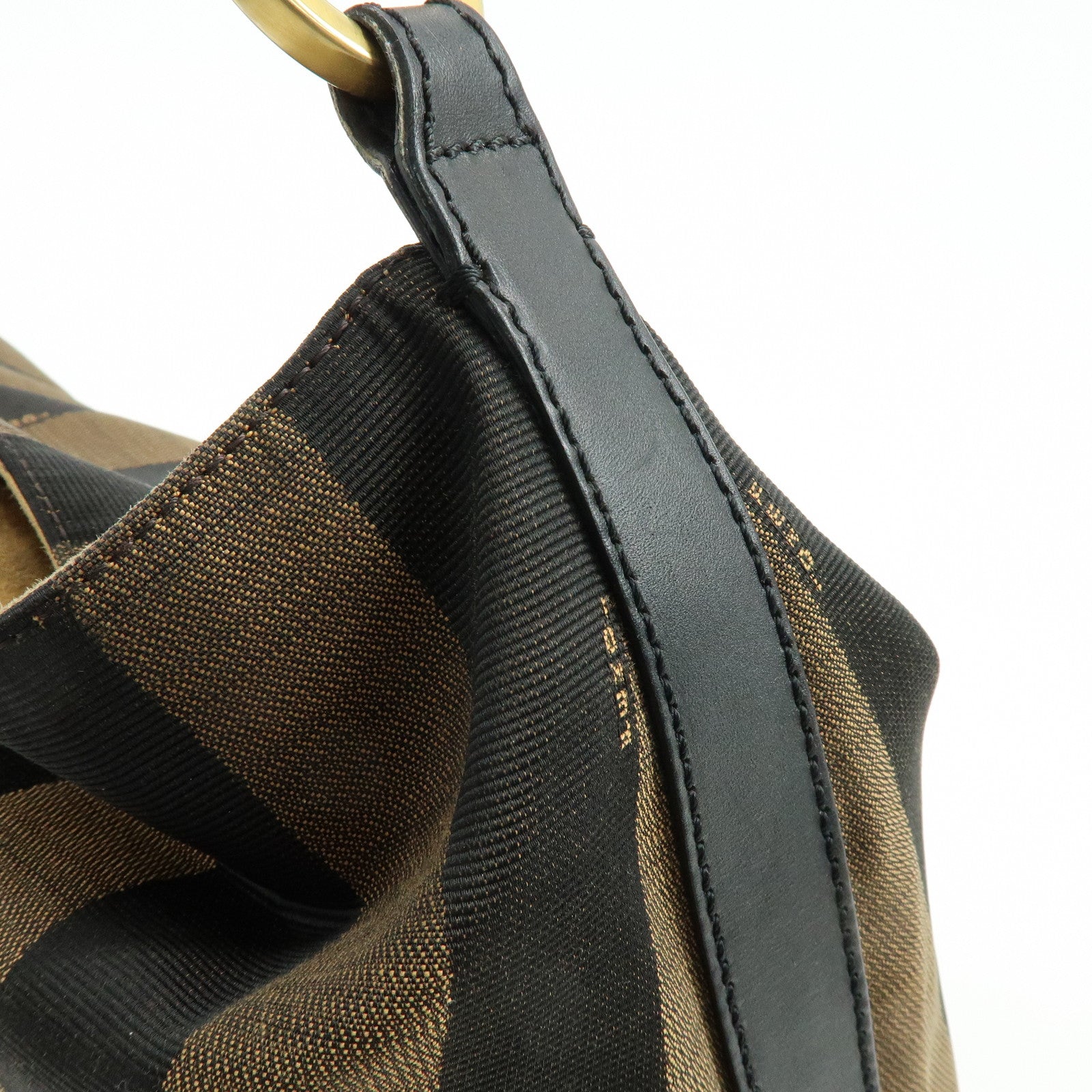 FENDI Pequin Canvas Leather Shoulder Bag Hand Bag Brown Red 8BR653