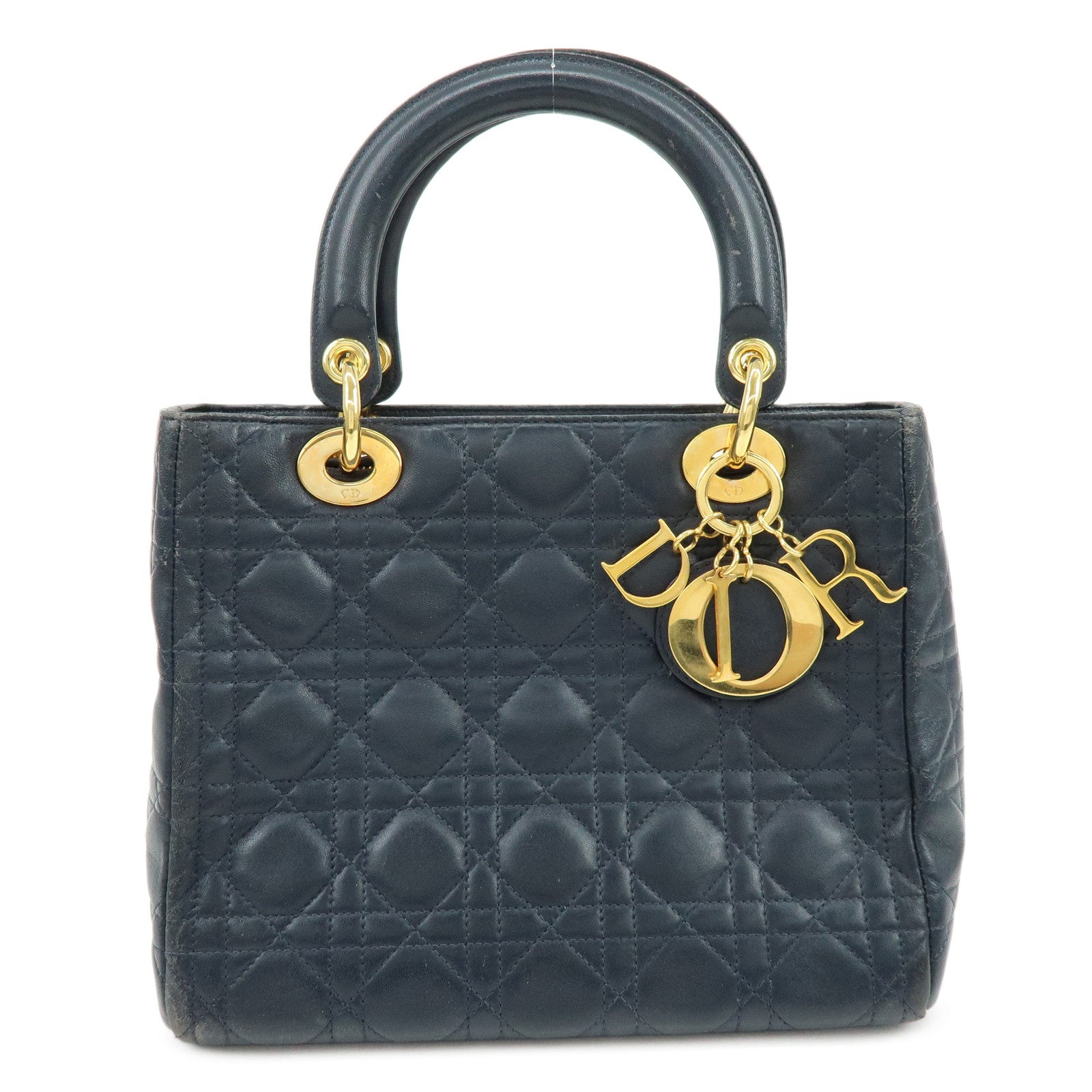 Christian Dior Lady Dior Cannage Leather Hand Bag Navy