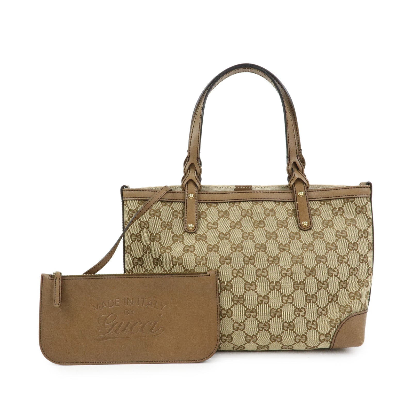GUCCI GG Canvas Leather Tote Bag Hand Bag Beige 269878