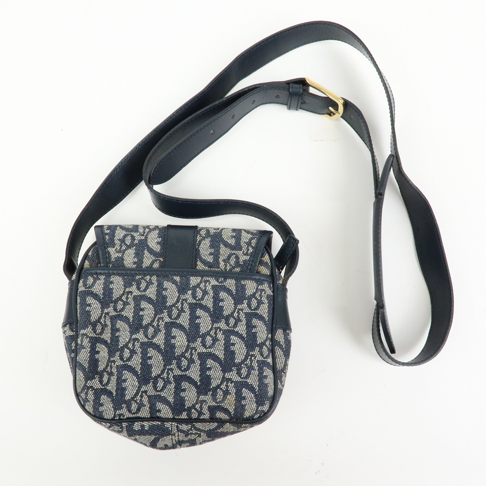 Christian Dior Trotter Jacquard Leather Shoulder Crossbody Bag Navy