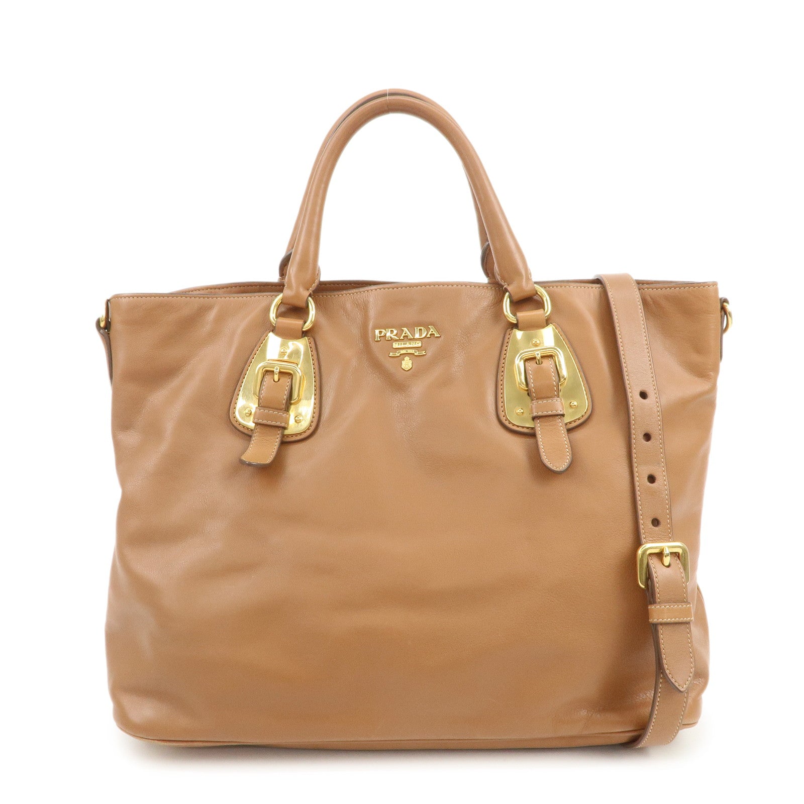 PRADA Calf Leather 2Way Bag Hand Bag Shoulder Bag Brown BN1902