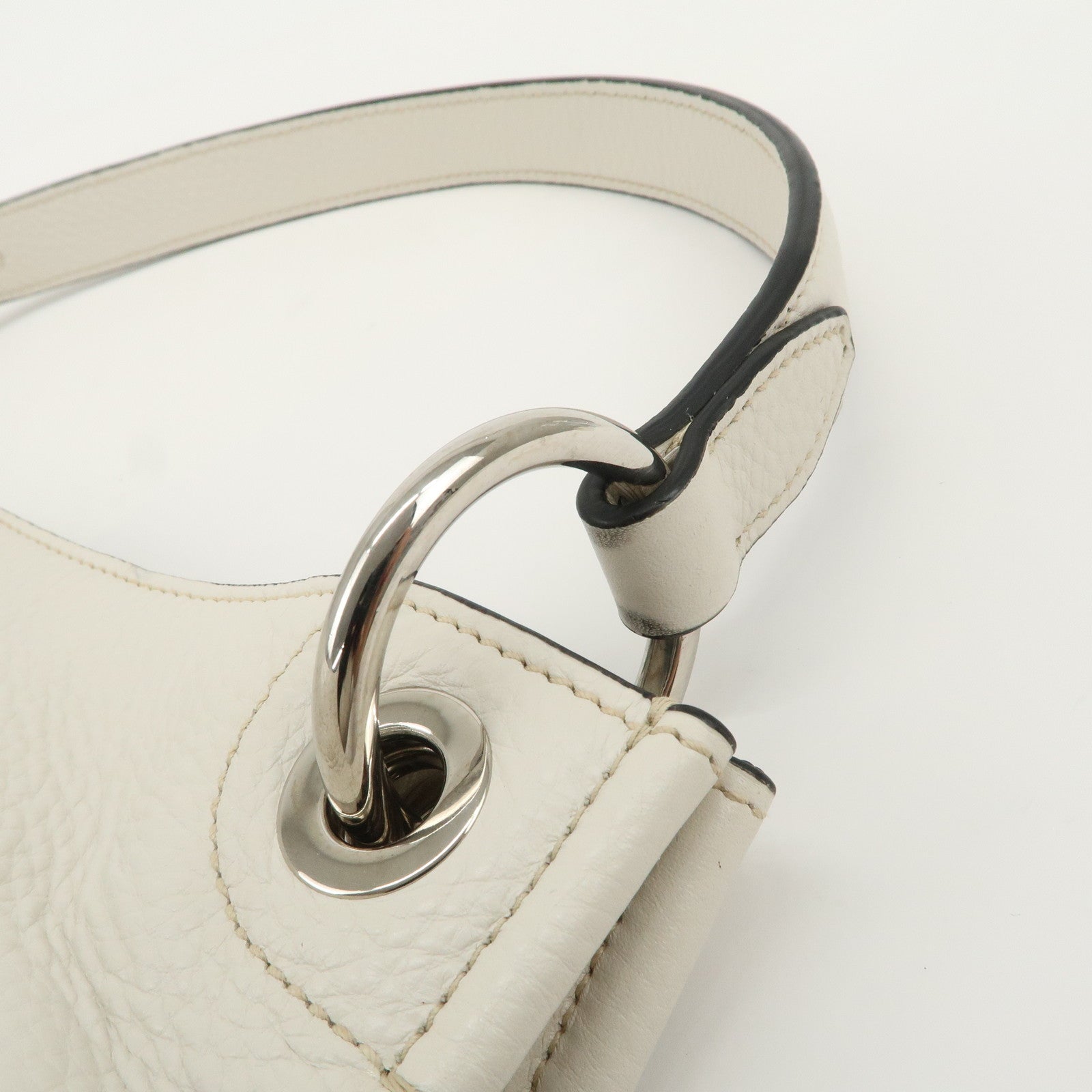 PRADA Triangle Logo Leather Shoulder Bag White BR5124