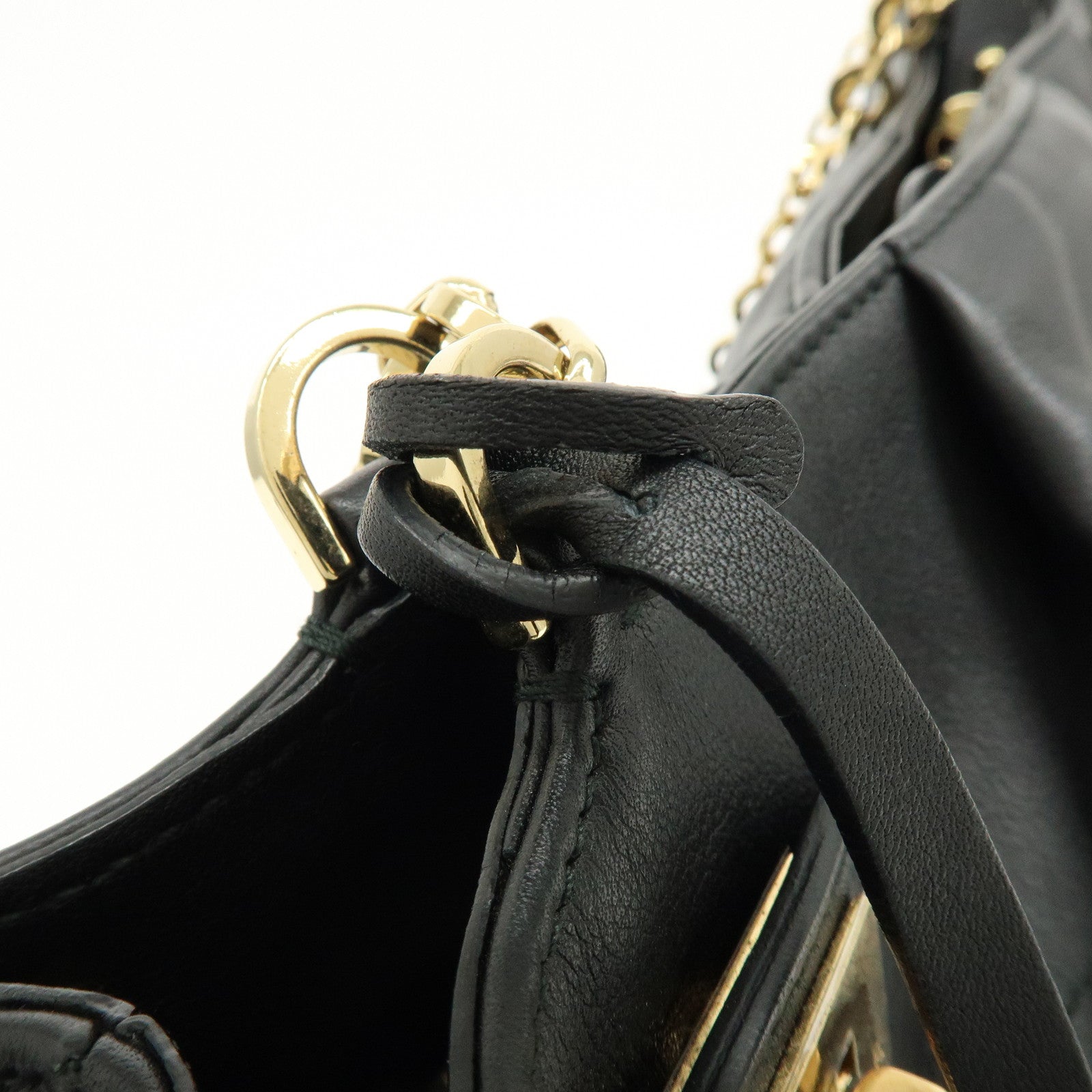 Ferragamo Gancini Leather Tote Bag Hand Bag Shoulder Bag Black