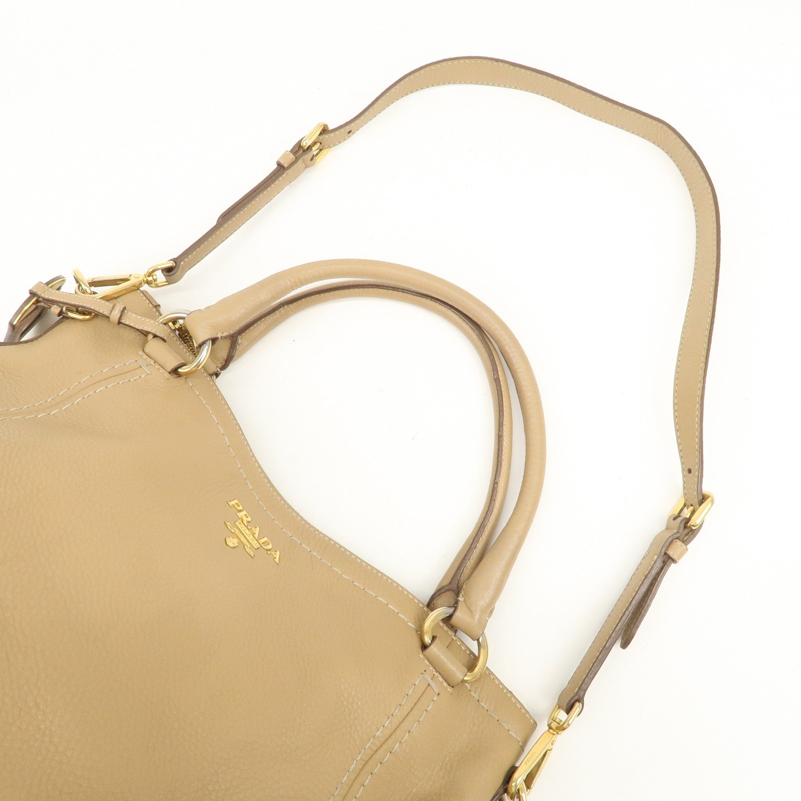 PRADA Logo Leather 2Way Bag Hand Bag Shoulder Bag Camel