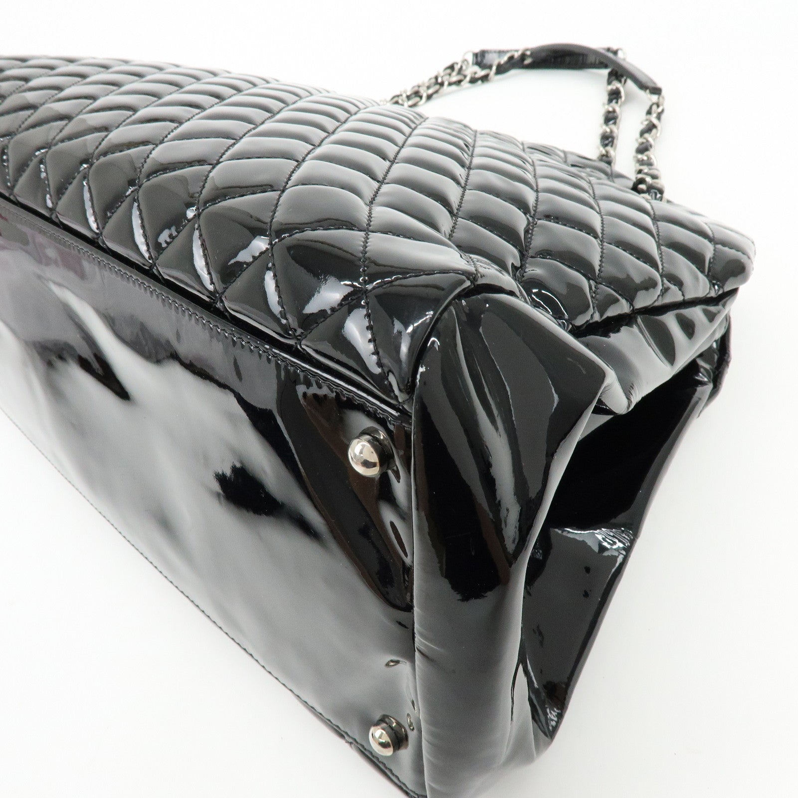 CHANEL Mademoiselle Patent Leather Shoulder Bag Bowling Bag Black