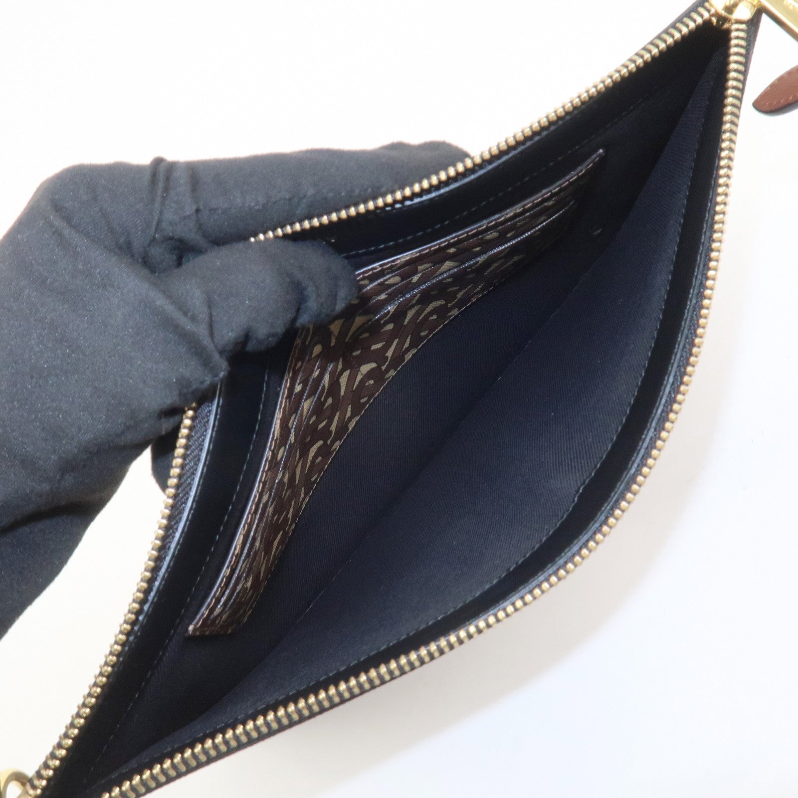 BURBERRY Monogram E Canvas Clutch Bag Pouch Brown