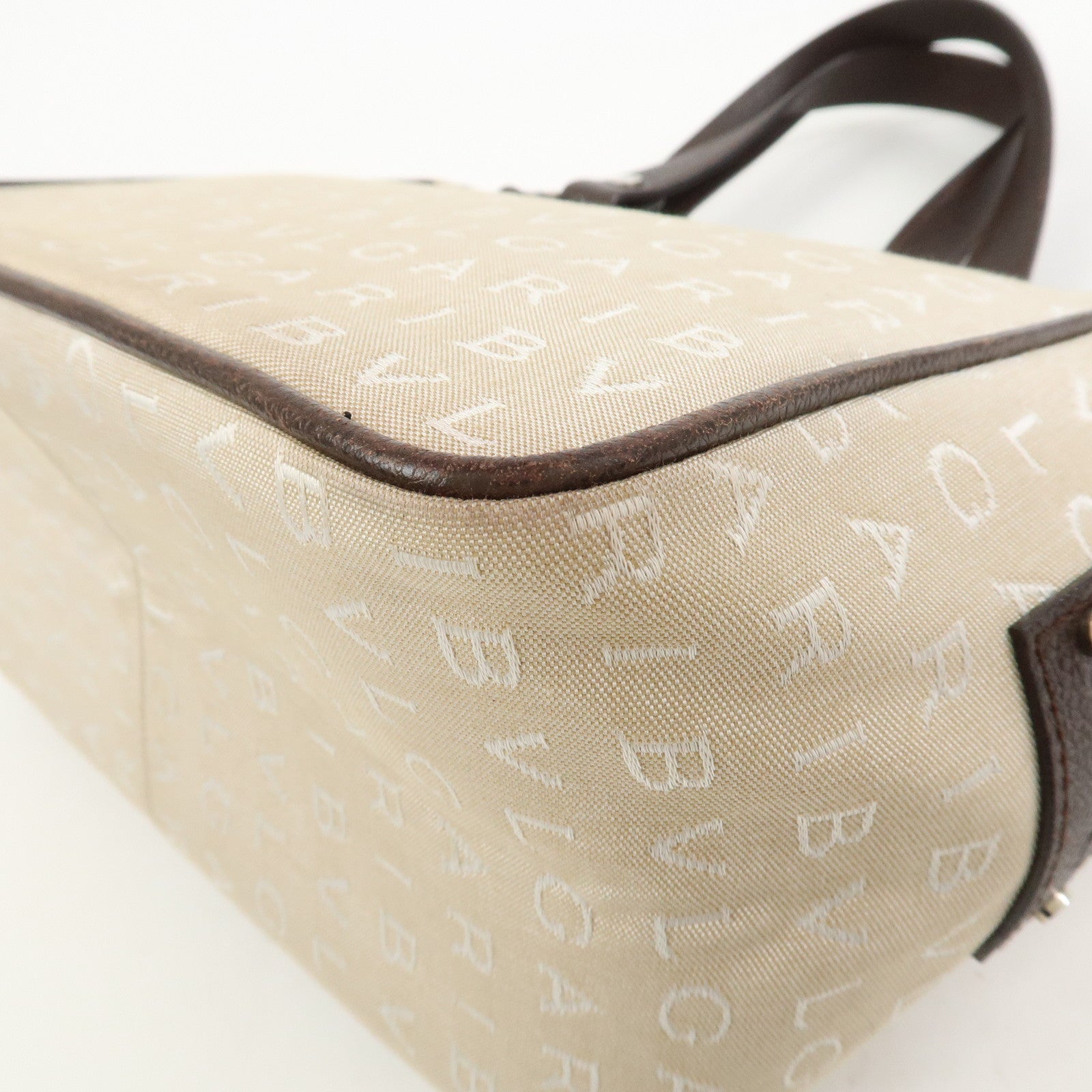 BVLGARI Logo Mania Canvas Leather Tote Bag Hand Bag Beige Brown