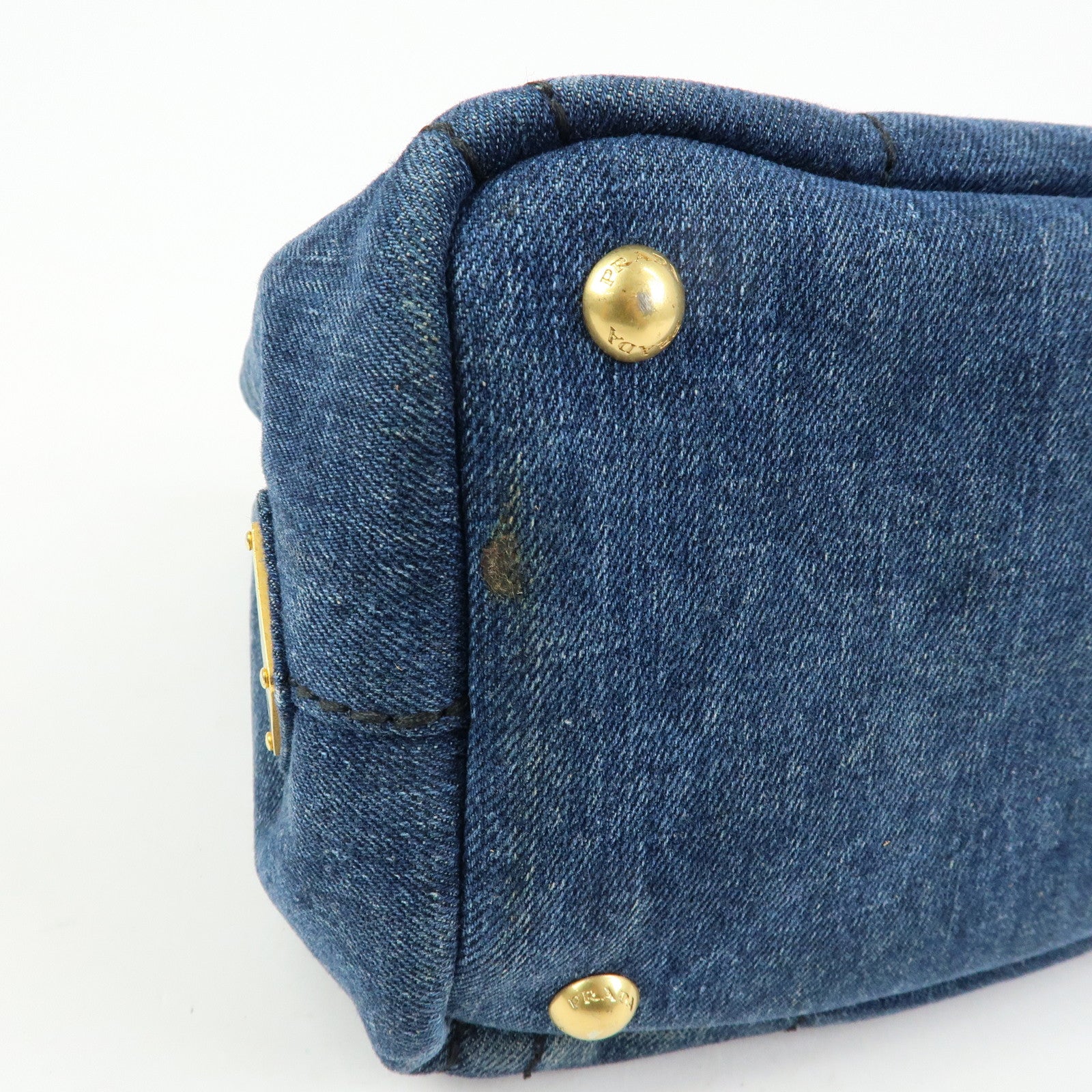 PRADA Triangle Logo Canapa Mini Denim 2Way Bag Hand Bag Blue 1BG439