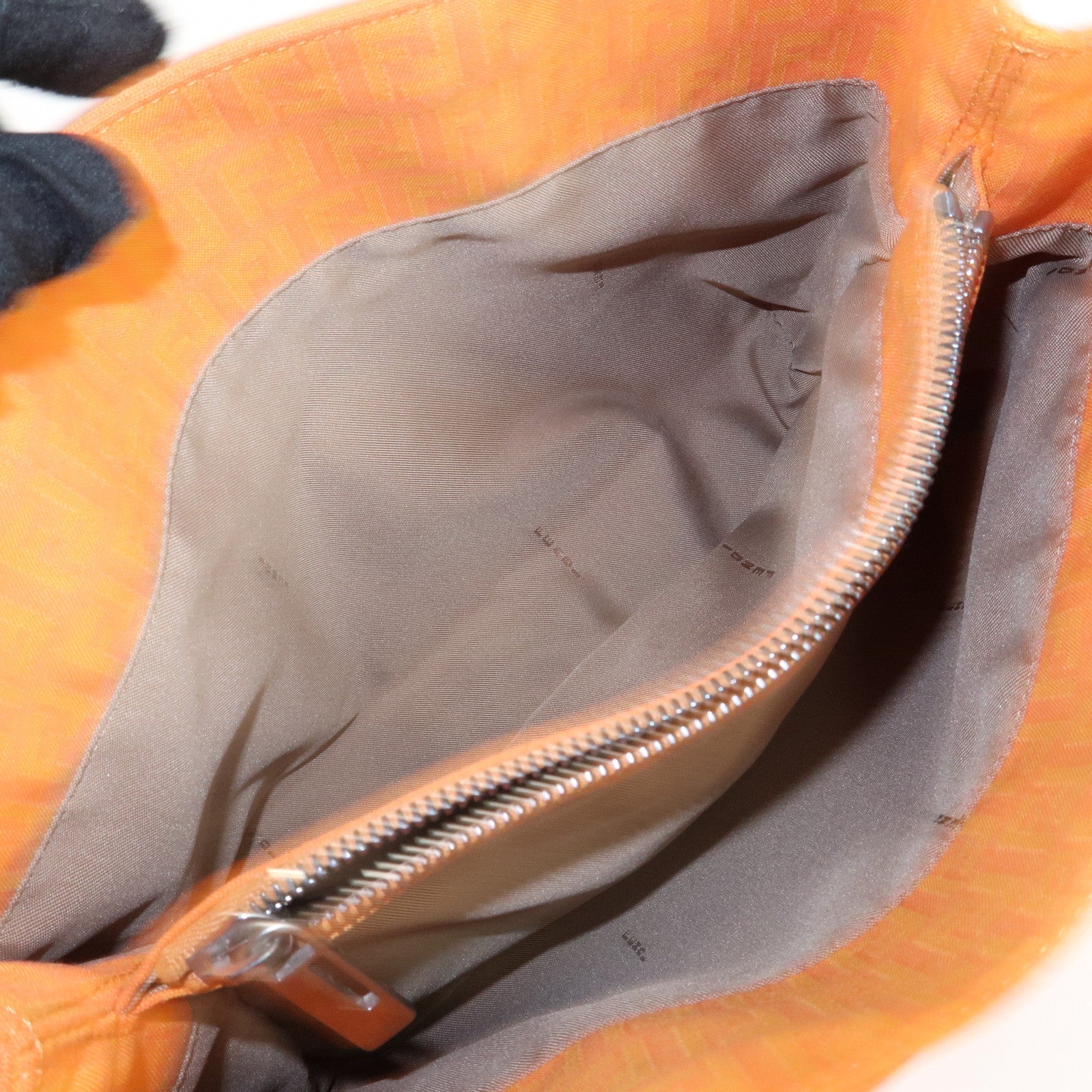 FENDI Zucchino Canvas Leather Hand Bag Tote Bag Orange 8BH072 Used