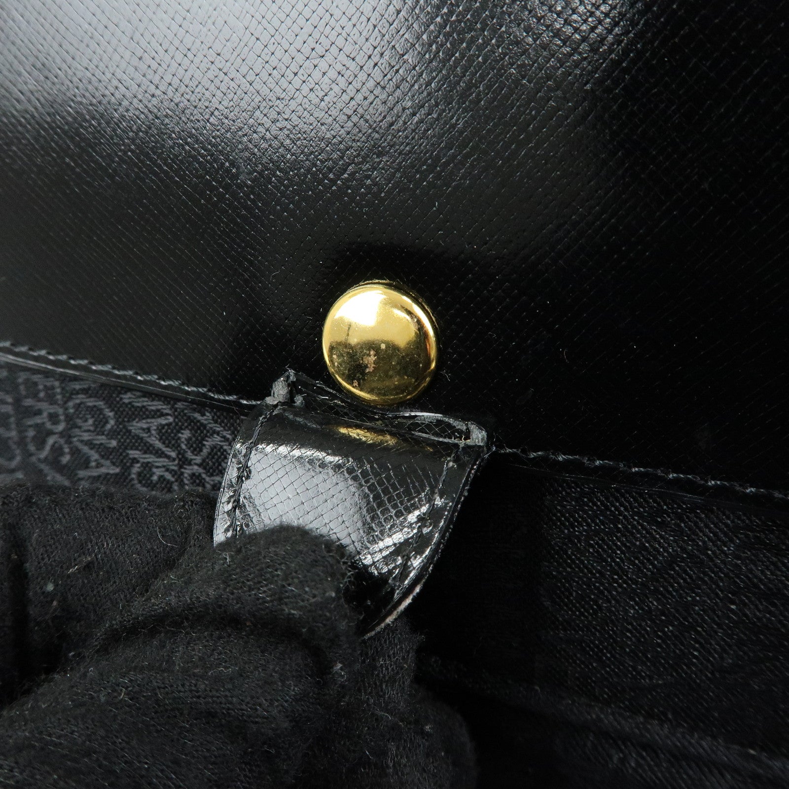 GIANNI VERSACE Leather Hand Bag Vanity Case Gold Charm Black