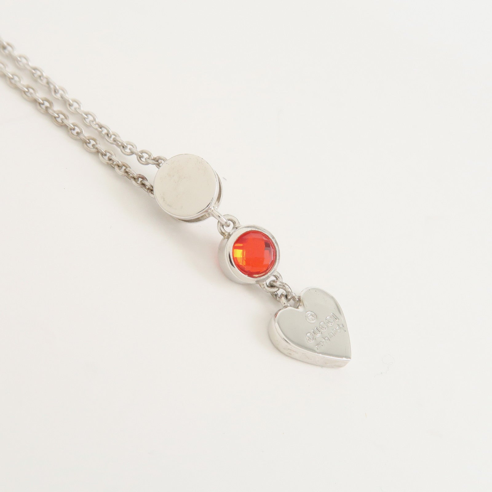 GUCCI SV925 Rhinestone Necklace Heart Silver Red 325871