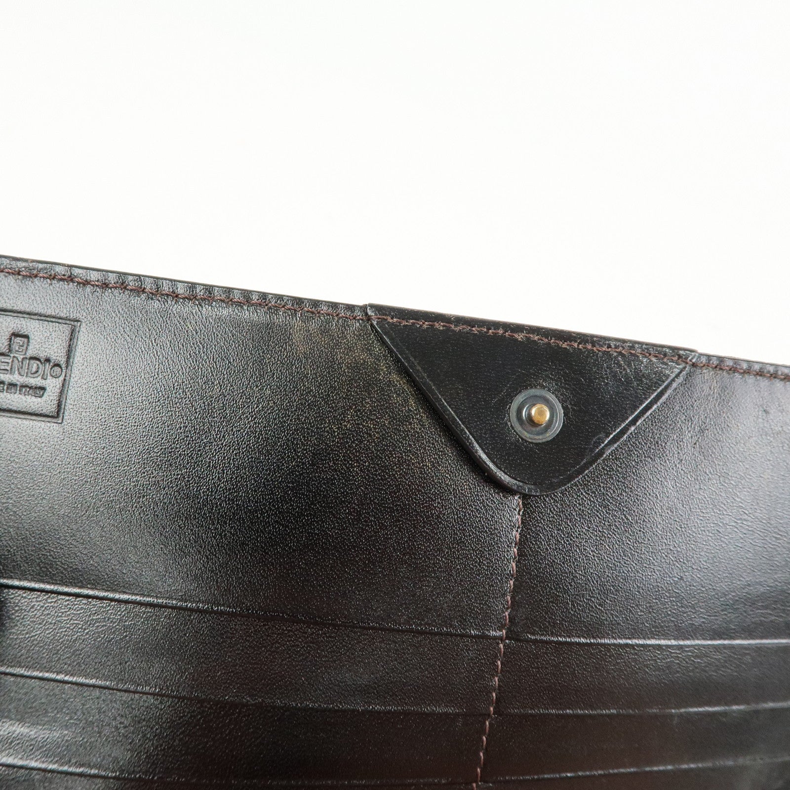 FENDI Zucca Canvas Leather Bi-Fold Long Wallet Black Brown 8M0000