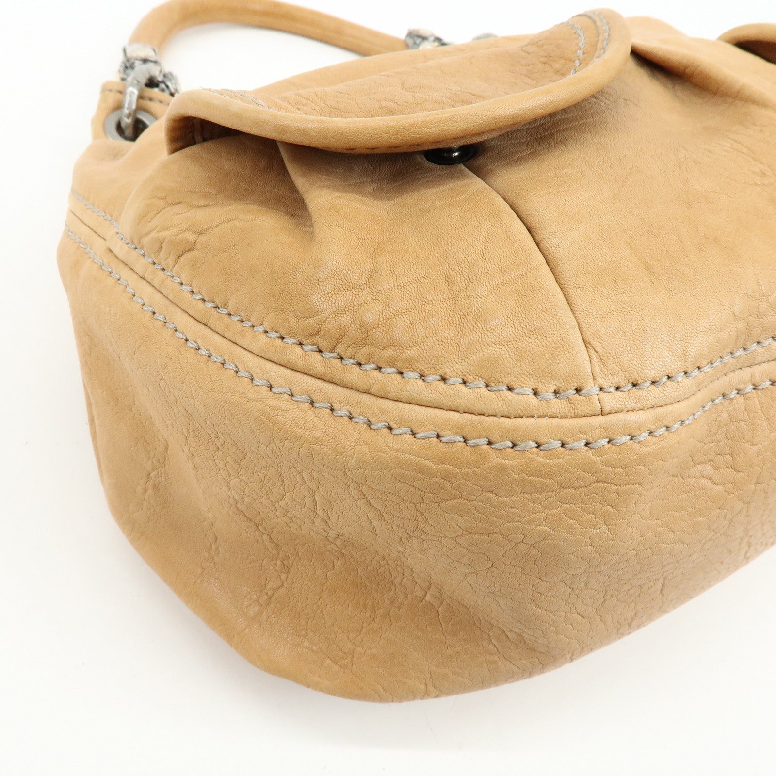 MIU MIU Leather 2Way Bag Hand Bag Shoulder Bag Brown Crystal