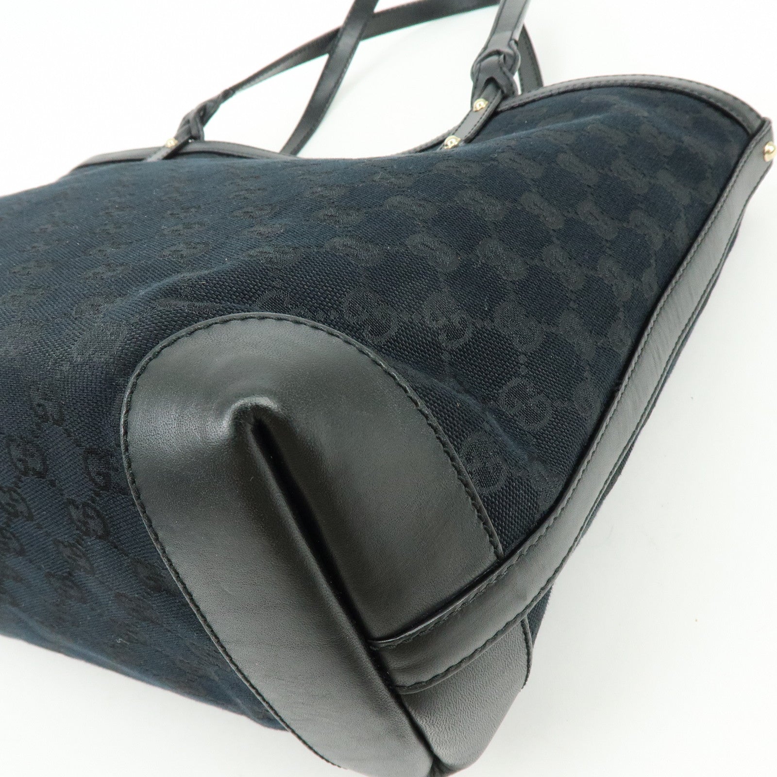 GUCCI GG Canvas Leather Tote Bag Shoulder Bag Black 247209