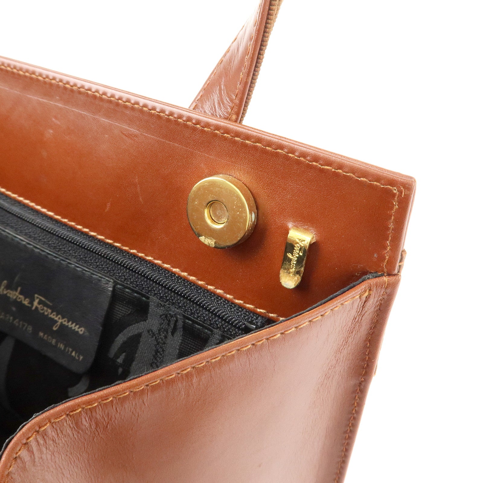 Ferragamo Vara Leather Hand Bag Shoulder Bag Brown Used