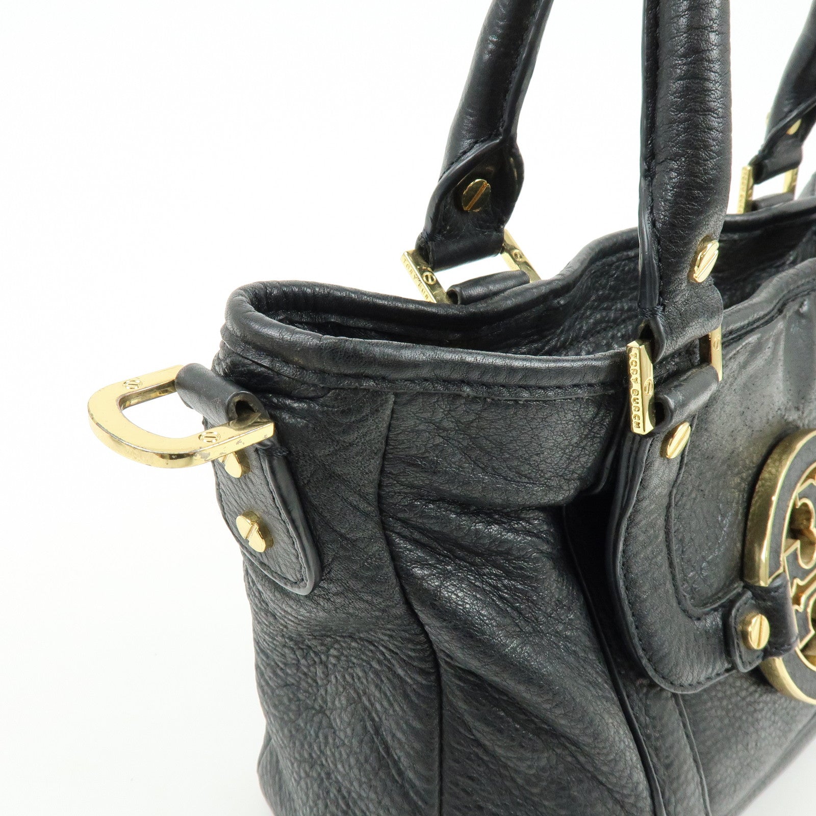 TORY BURCH Double T Leather 2Way Bag Hand Bag Shoulder Bag Black