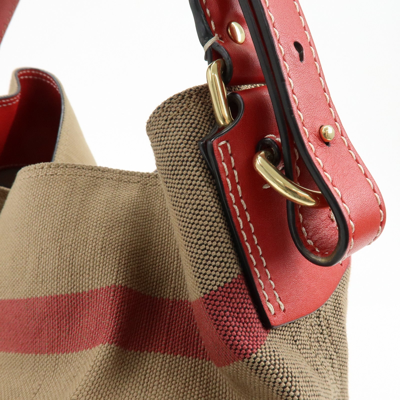 Burberry Nova Plaid Canvas Leather 2Way Shoulder Hand Bag Beige