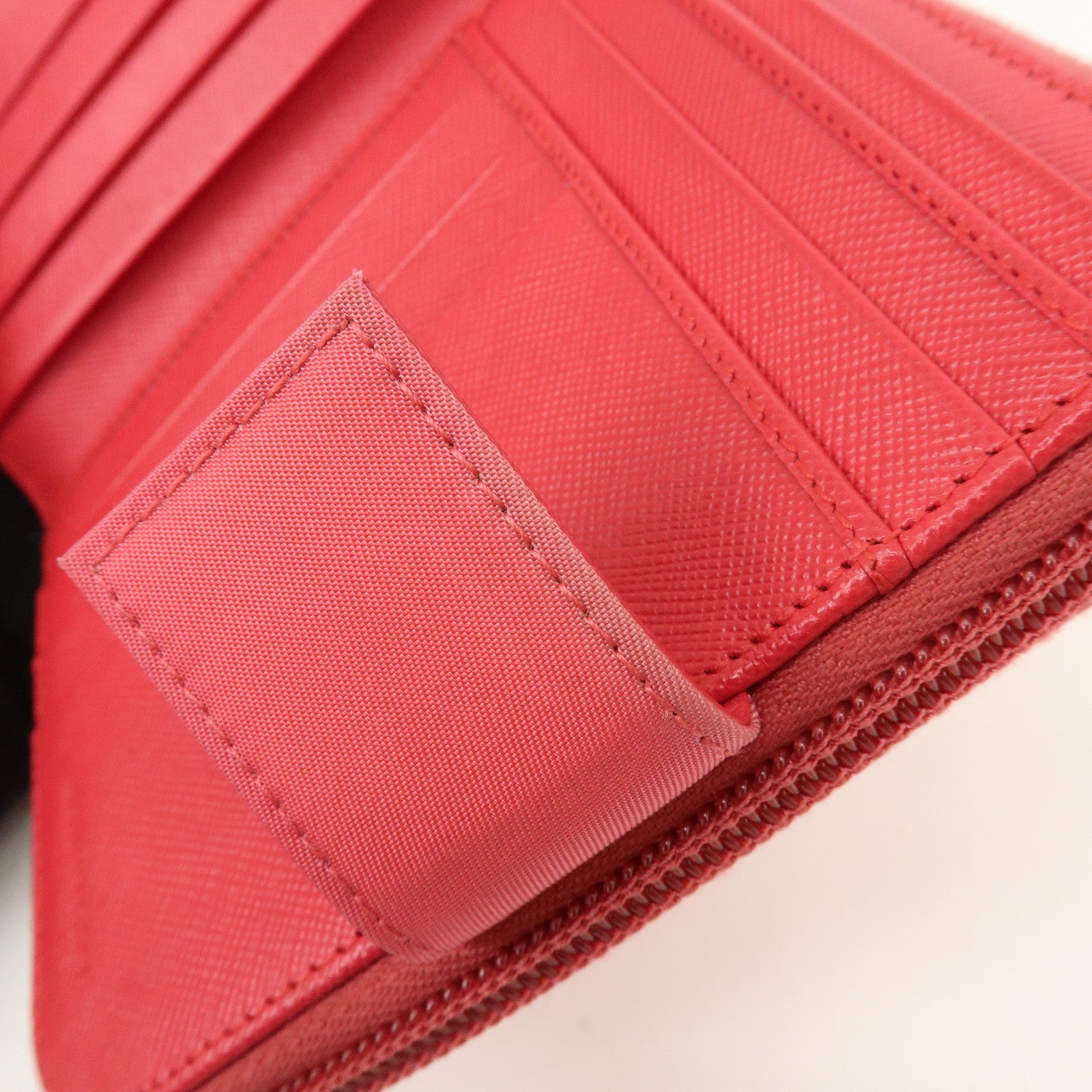 PRADA Triangle Logo Nylon Leather Round Zippy Compact Wallet Pink