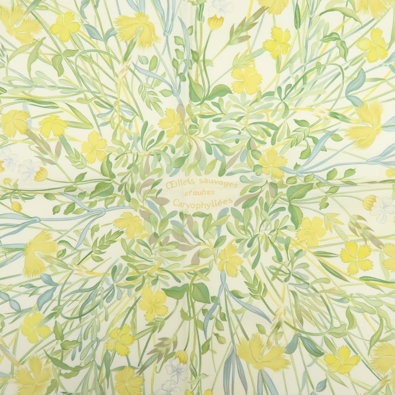 HERMES Carre90 Silk 100% oeillets sauvages et autres caryophyllales