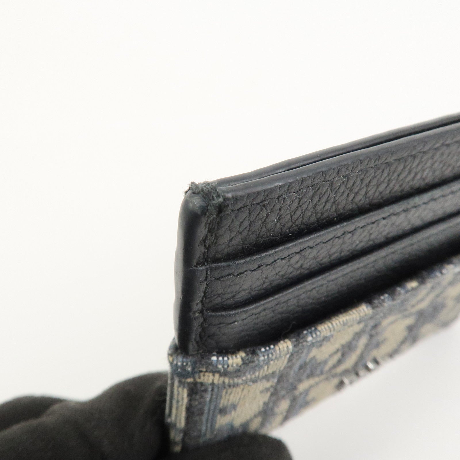 Christian Dior Trotter Jacguard Canvas Leather Card Case Navy