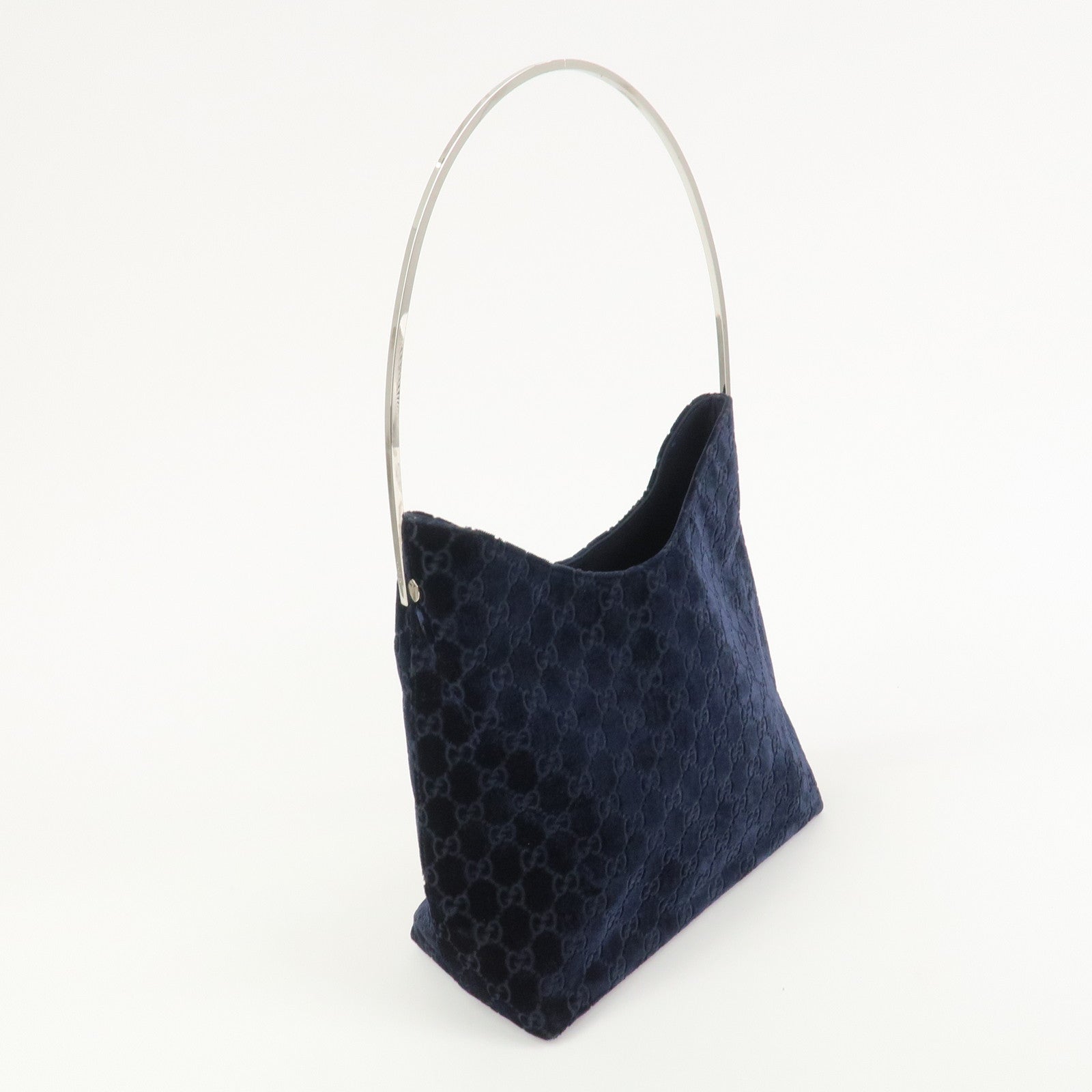 GUCCI Velvet GG Monogram Shoulder Bag Hand Bag Navy 001・2123