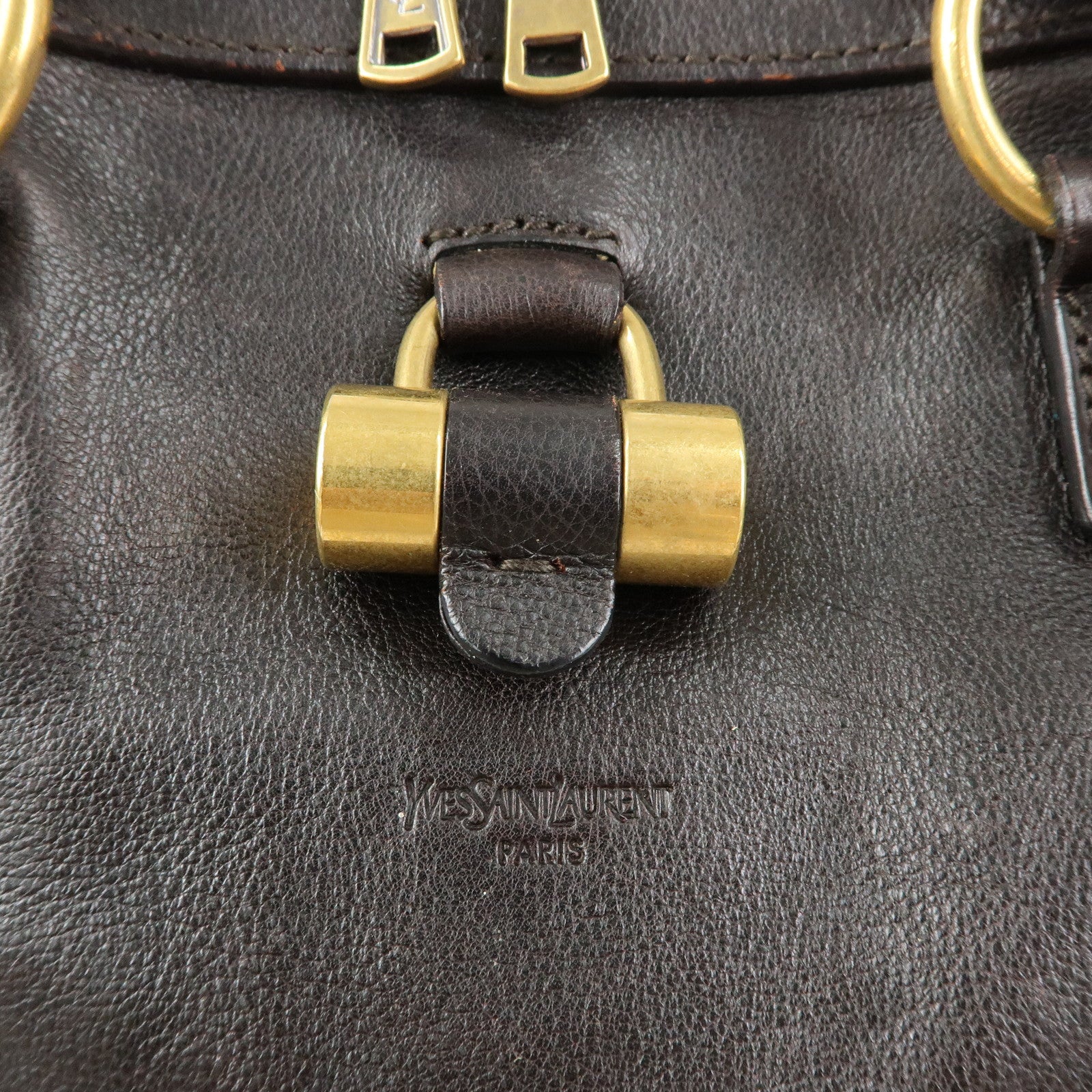 SAINT LAURENT PARIS Muse Leather Hand Bag Shoulder Bag Dark Brown