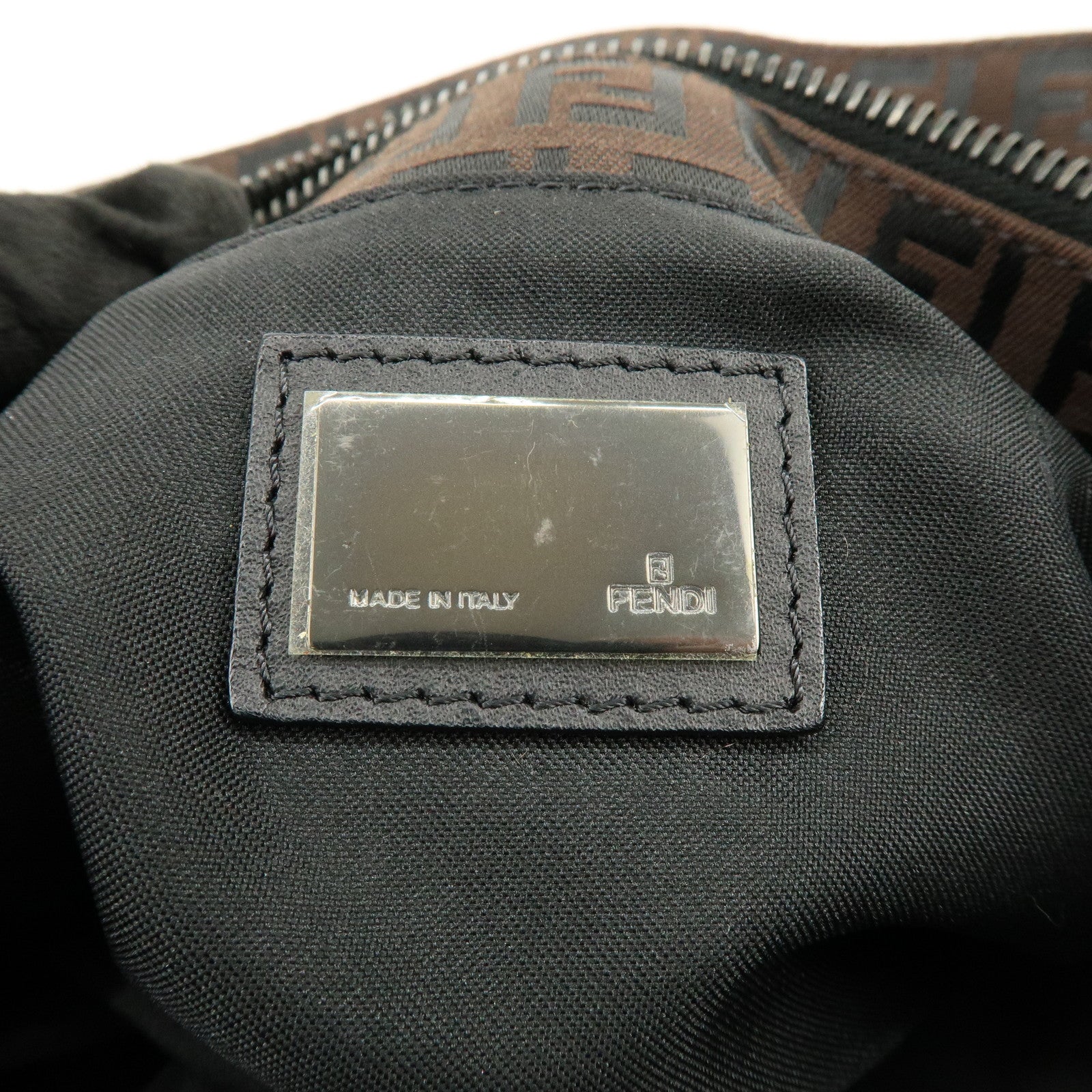 FENDI Zucchino Canvas Leather Tote Bag Shoulder Bag Brown Black