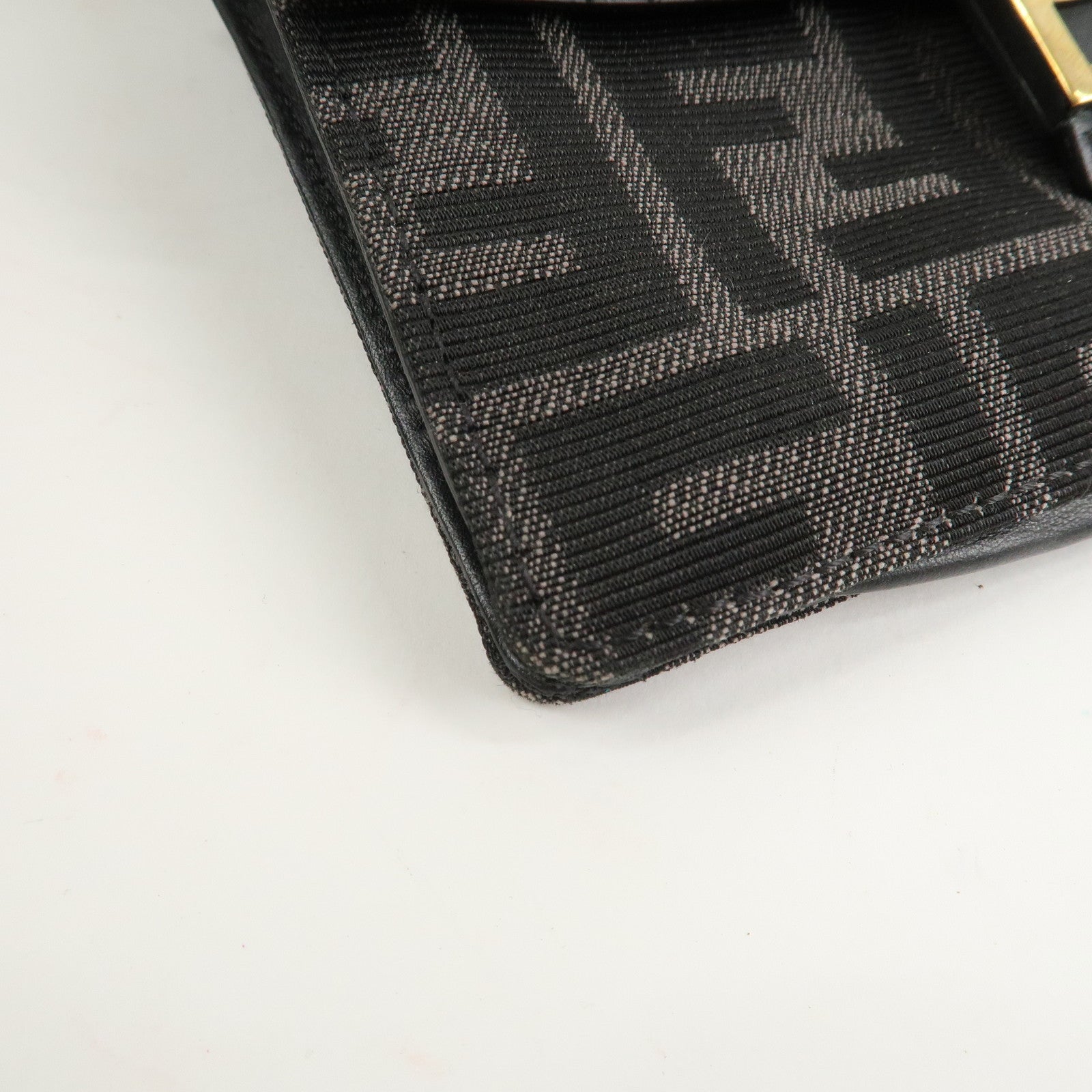 FENDI Zucca Leather Canvas Baguette Slim Clutch Bag Black 7M0295 Used