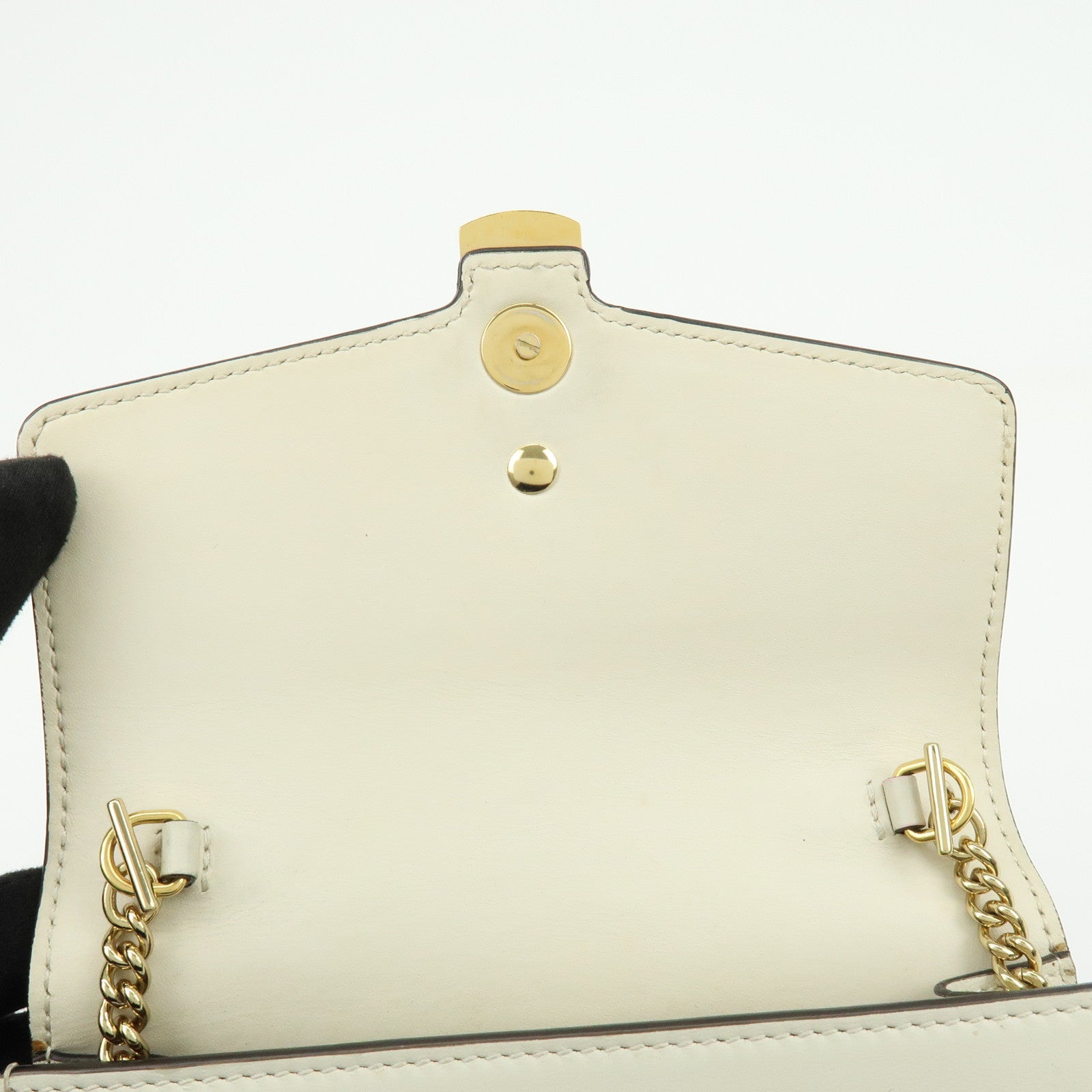 GUCCI Sherry Silvie Leather Canvas Chain Shoulder Bag White 494646