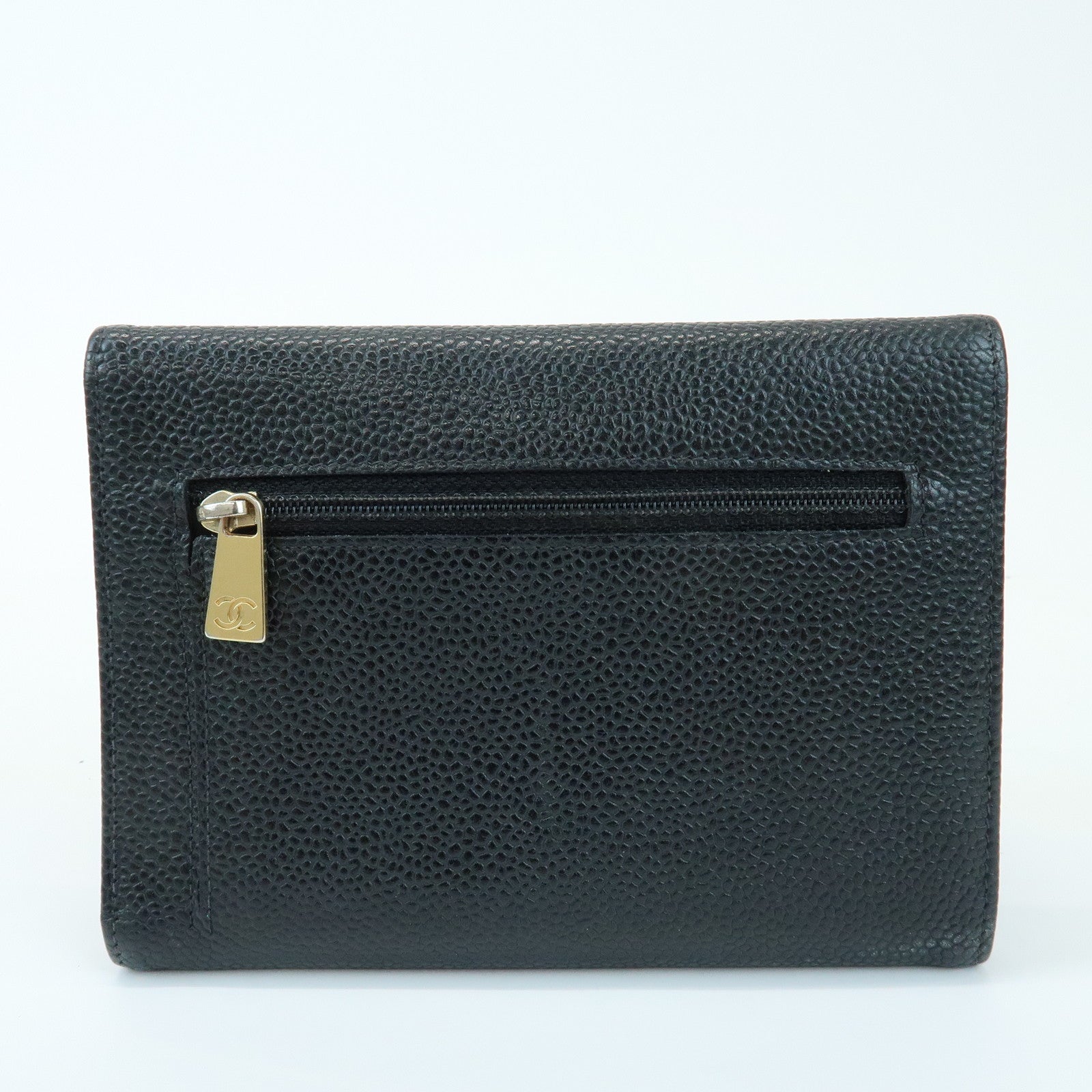 CHANEL COCO Mark Caviarskin Compact Wallet Flap Wallet Black