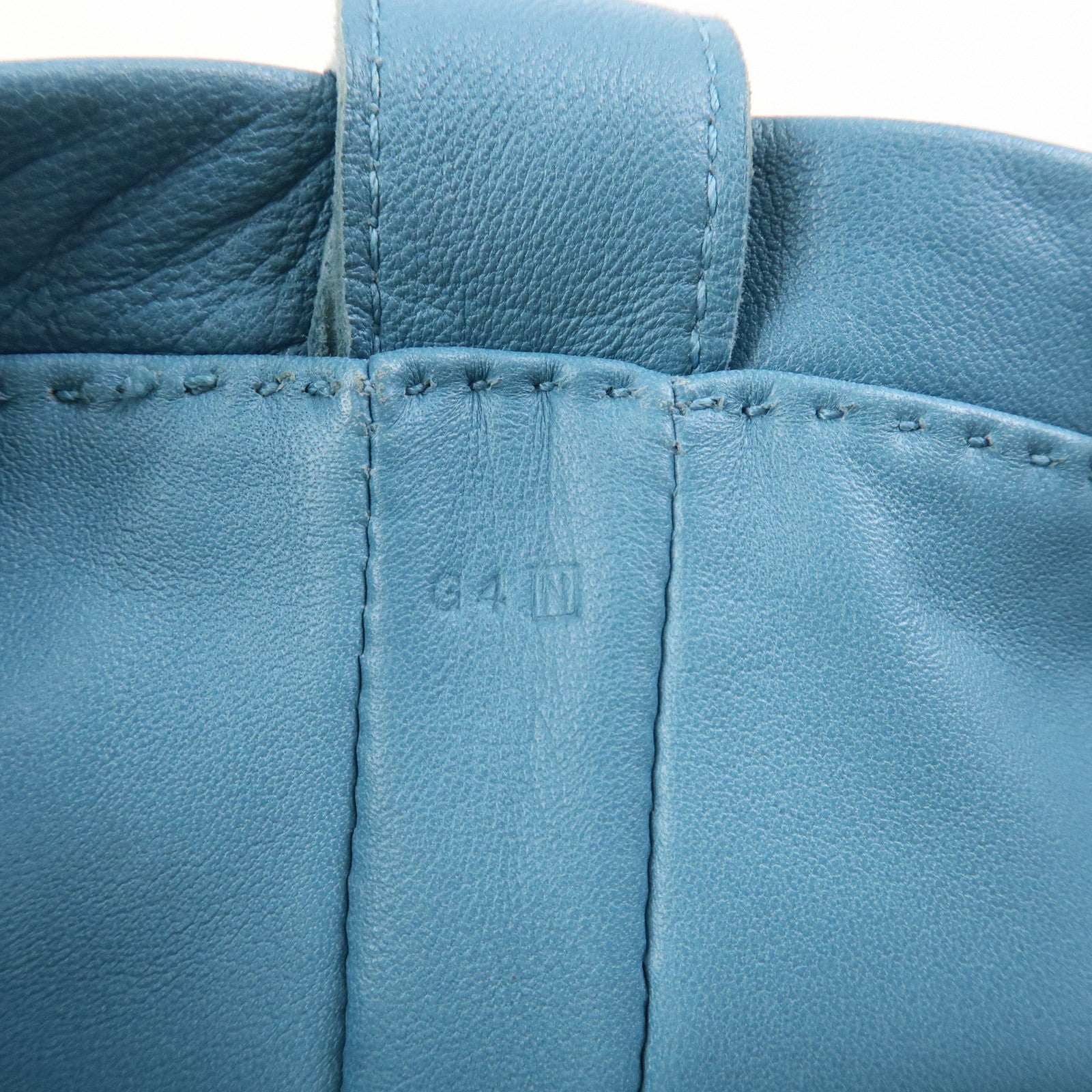 HERMES Lamb Skin Clou de Selle □N Stamped Shoulder Bag Blue Jean