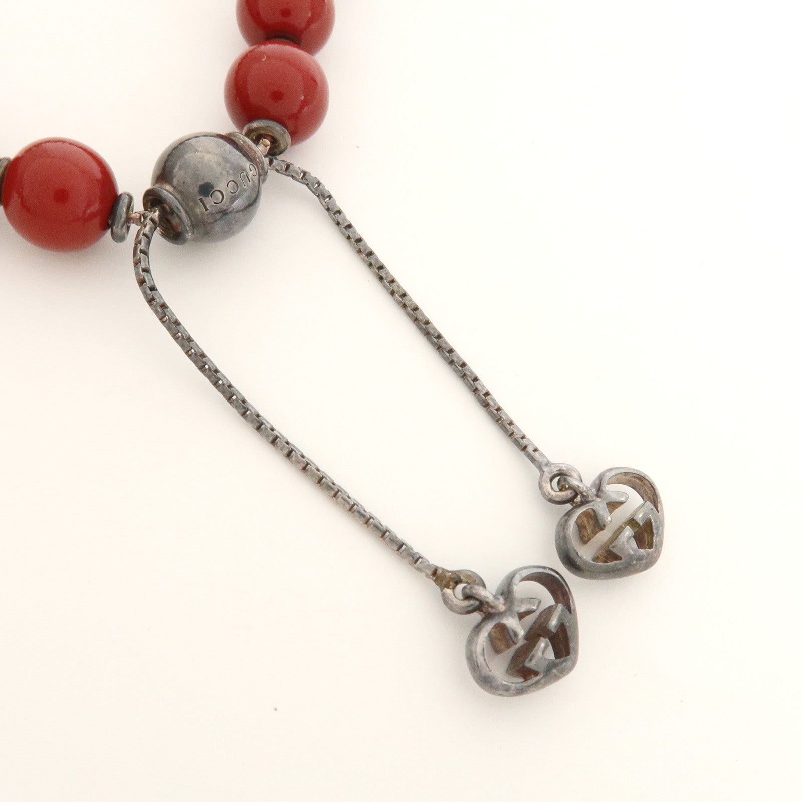 GUCCI Lovely Heart Wood Metal Love Britt Beads Bracelet Red 286673