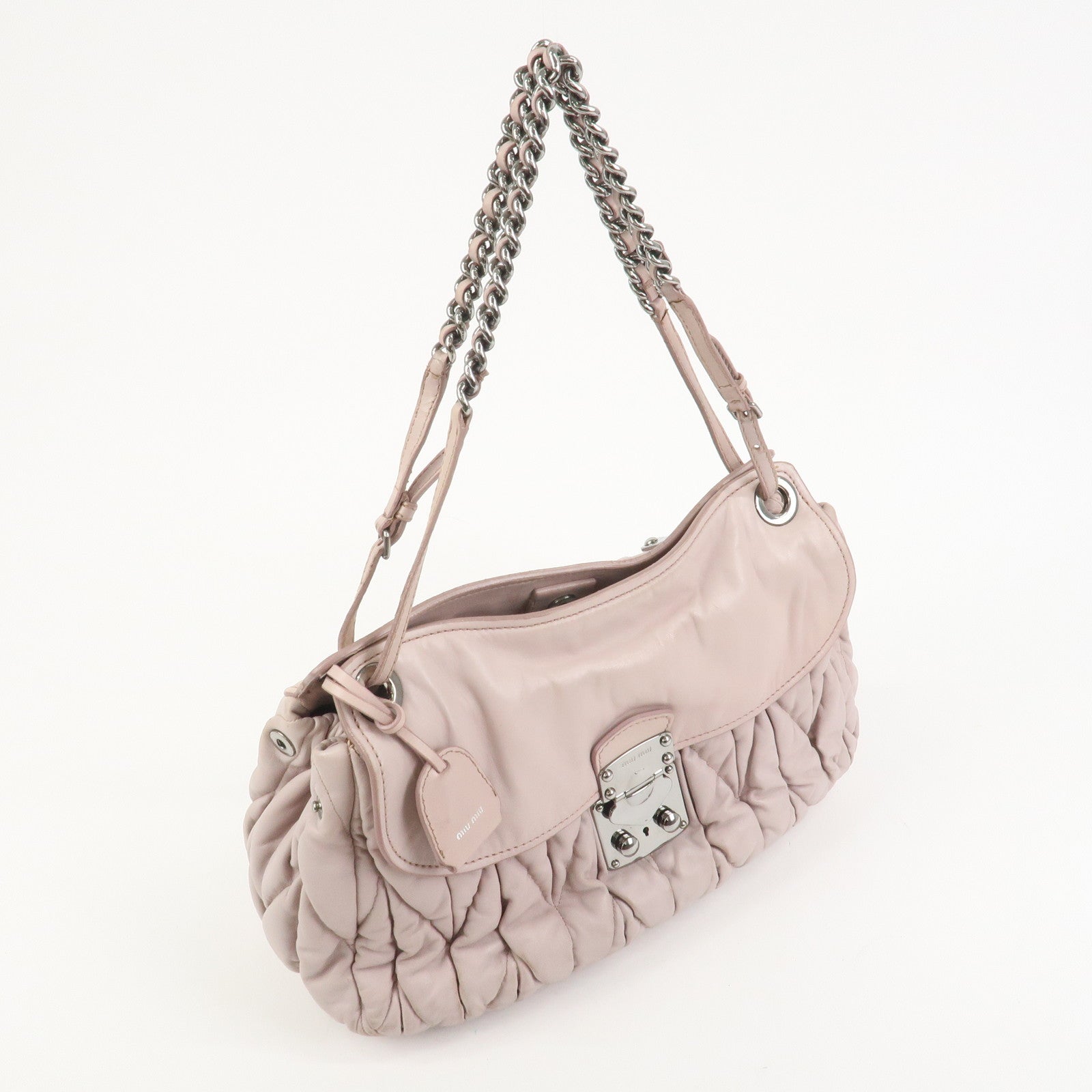 MIU MIU Matelasse Nappa Leather Tote Bag Shoulder Bag Light Pink