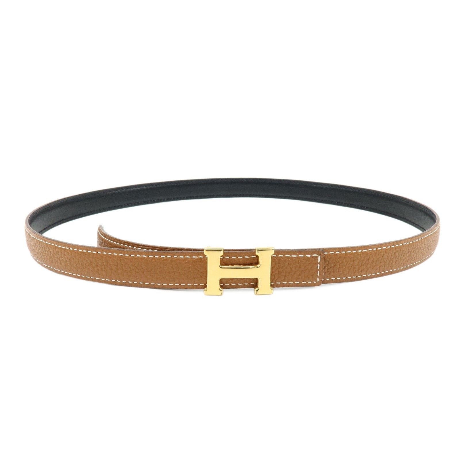 HERMES H Buckle □F Stamped Reversible Constance Belt 80 Black