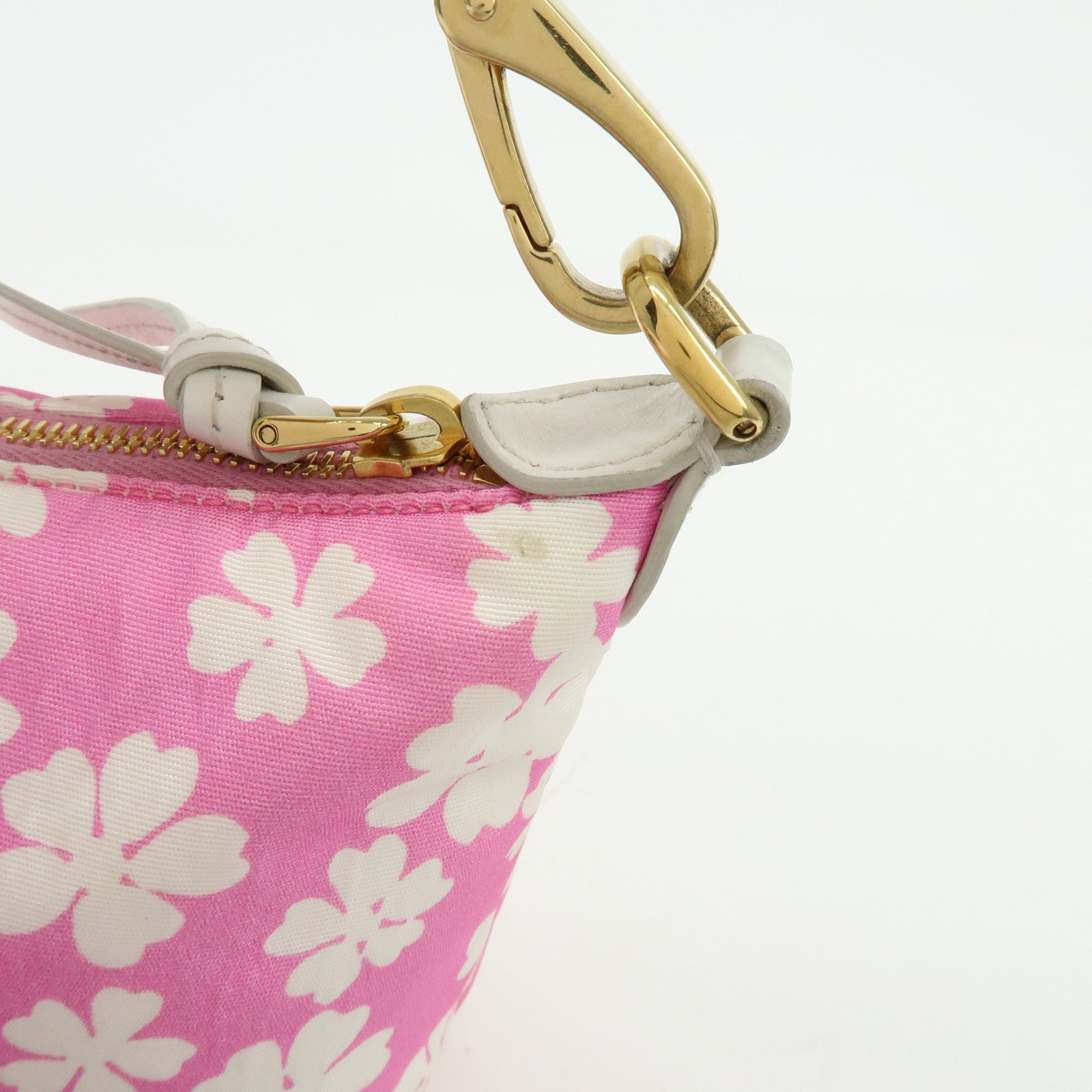 MIU MIU Spirit Canvas Leather Mini Hand Bag Pink White 5NE841