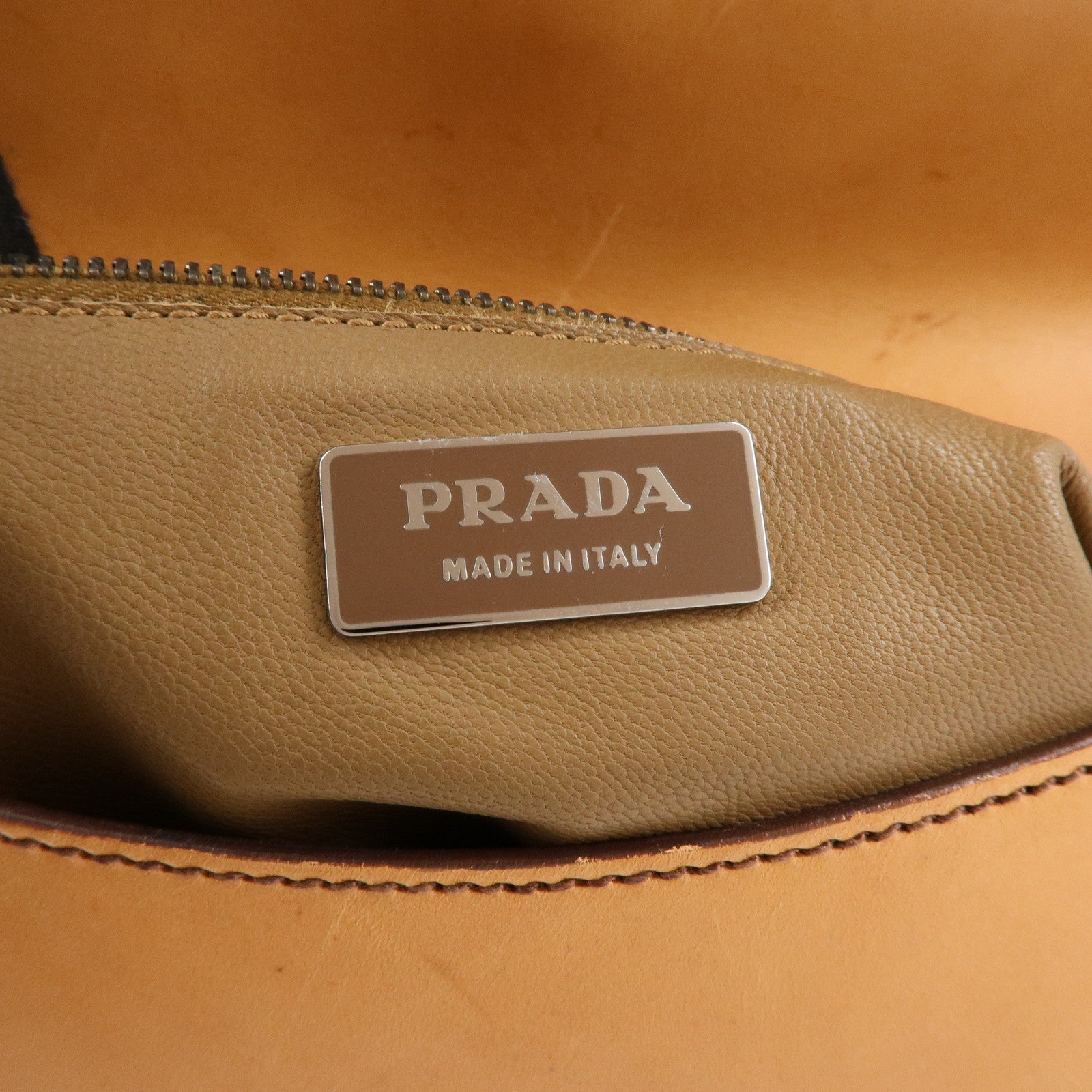 PRADA Logo Leather Shoulder Bag Hand Bag Brown