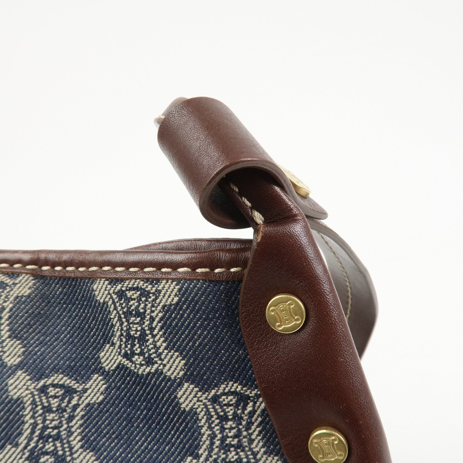 CELINE Macadam Logo Canvas Leather Shoulder Bag Crossbody Bag Denim