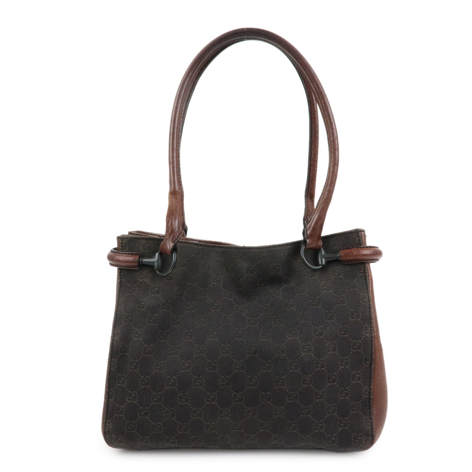 GUCCI GG Denim Leather Tote Bag Shoulder Bag Dark Brown 101971