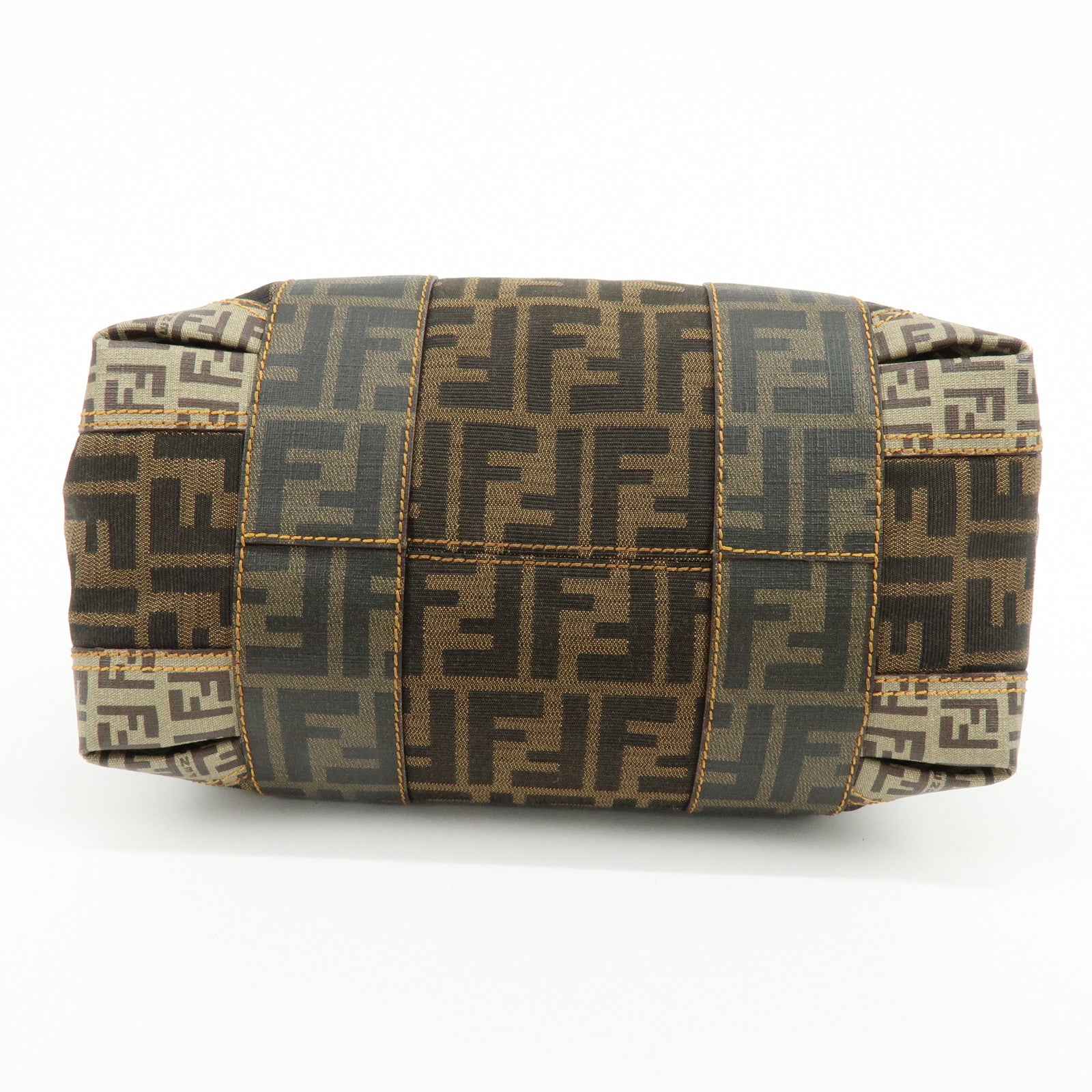 FENDI Zucca Zucchino Canvas PVC Boston Hand Bag Brown 8BL095