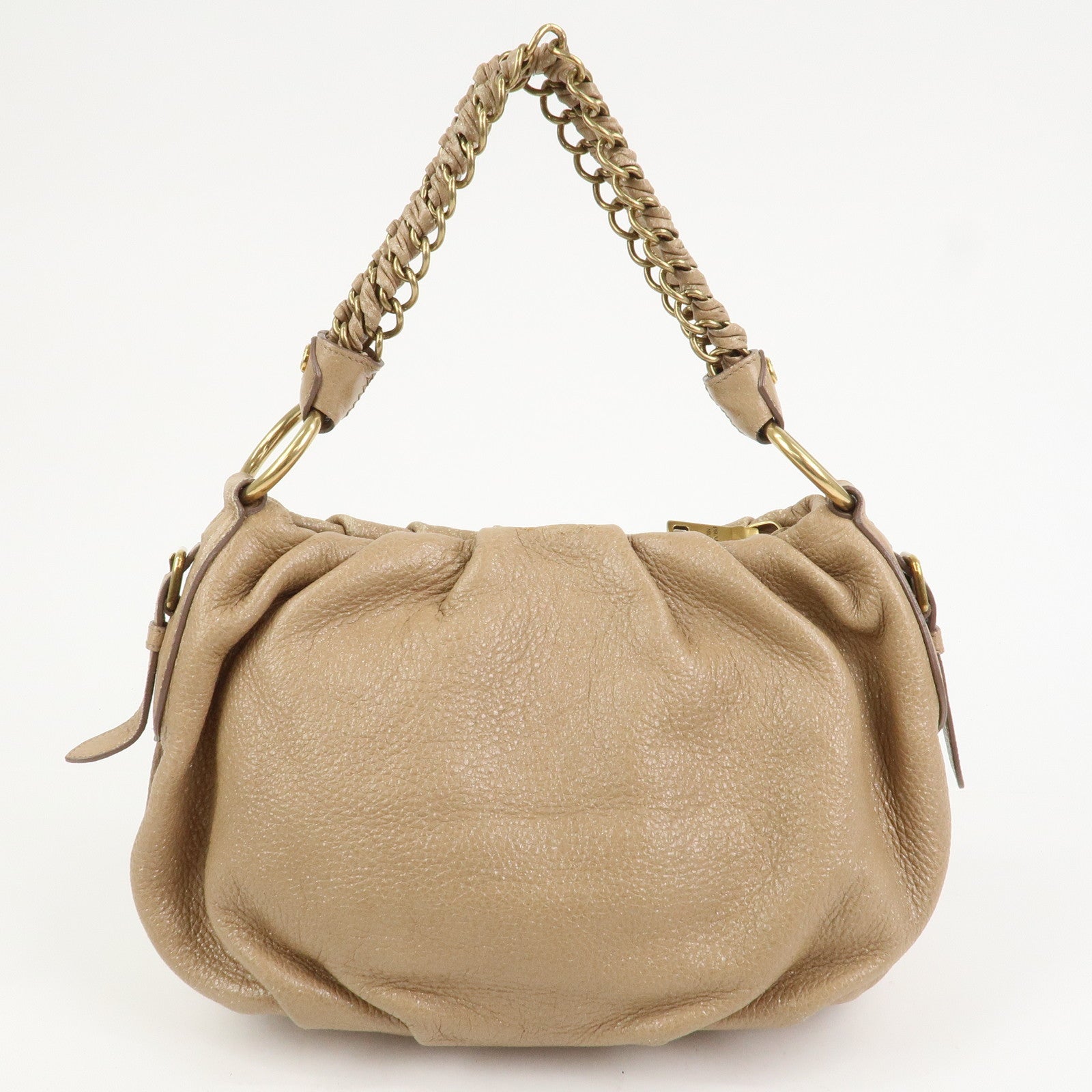 PRADA Logo Leather Chain Shoulder Bag Hand Bag Beige