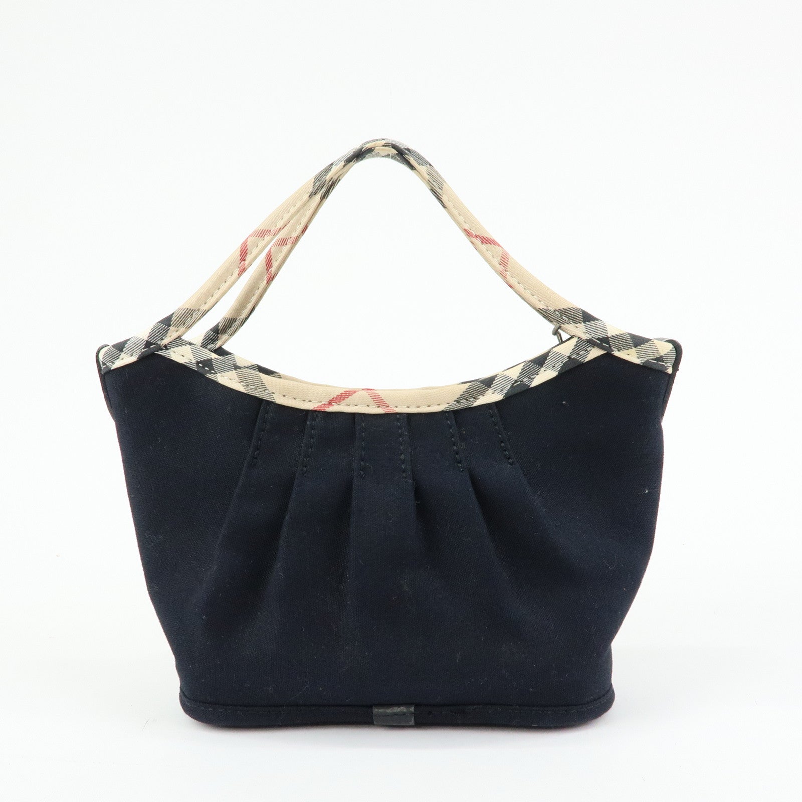 BURBERRY Nova Plaid Canvas Mini Hand Bag Tote Bag Black Beige