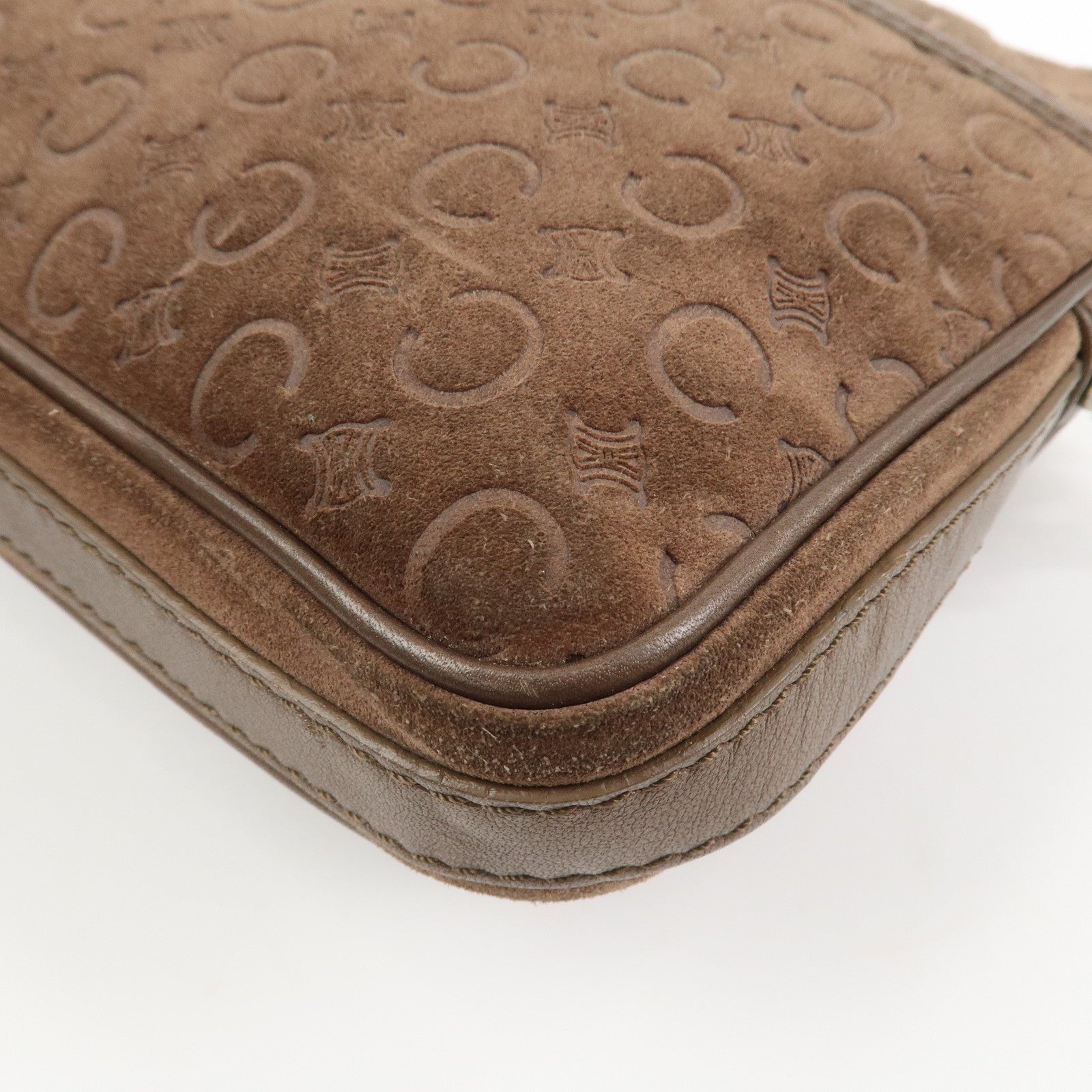 CELINE C Macadam Suede Leather Shoulder Bag Crossbody Bag Brown