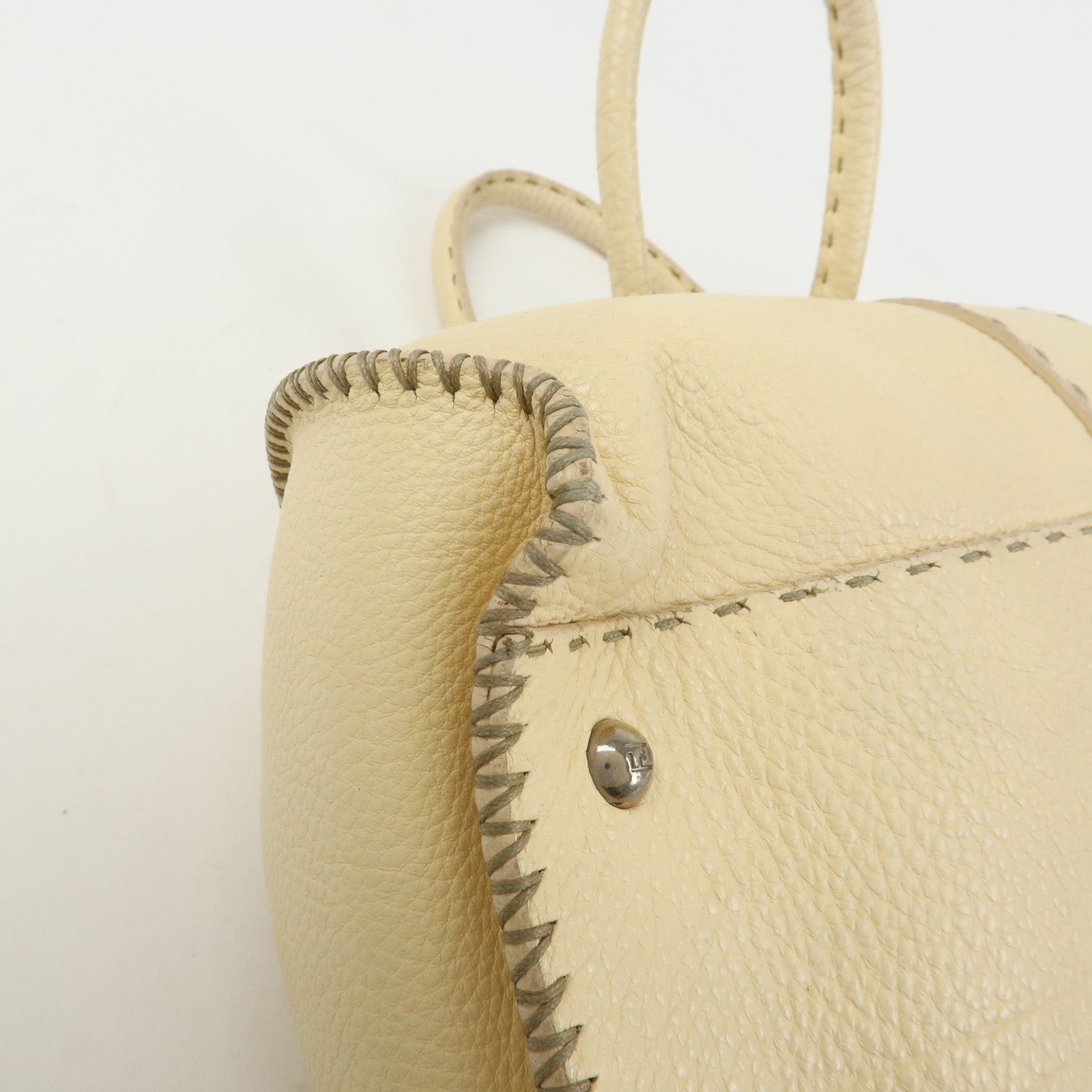 FENDI Selleria Leather Hand Bag Shoulder Bag Cream 8BR457