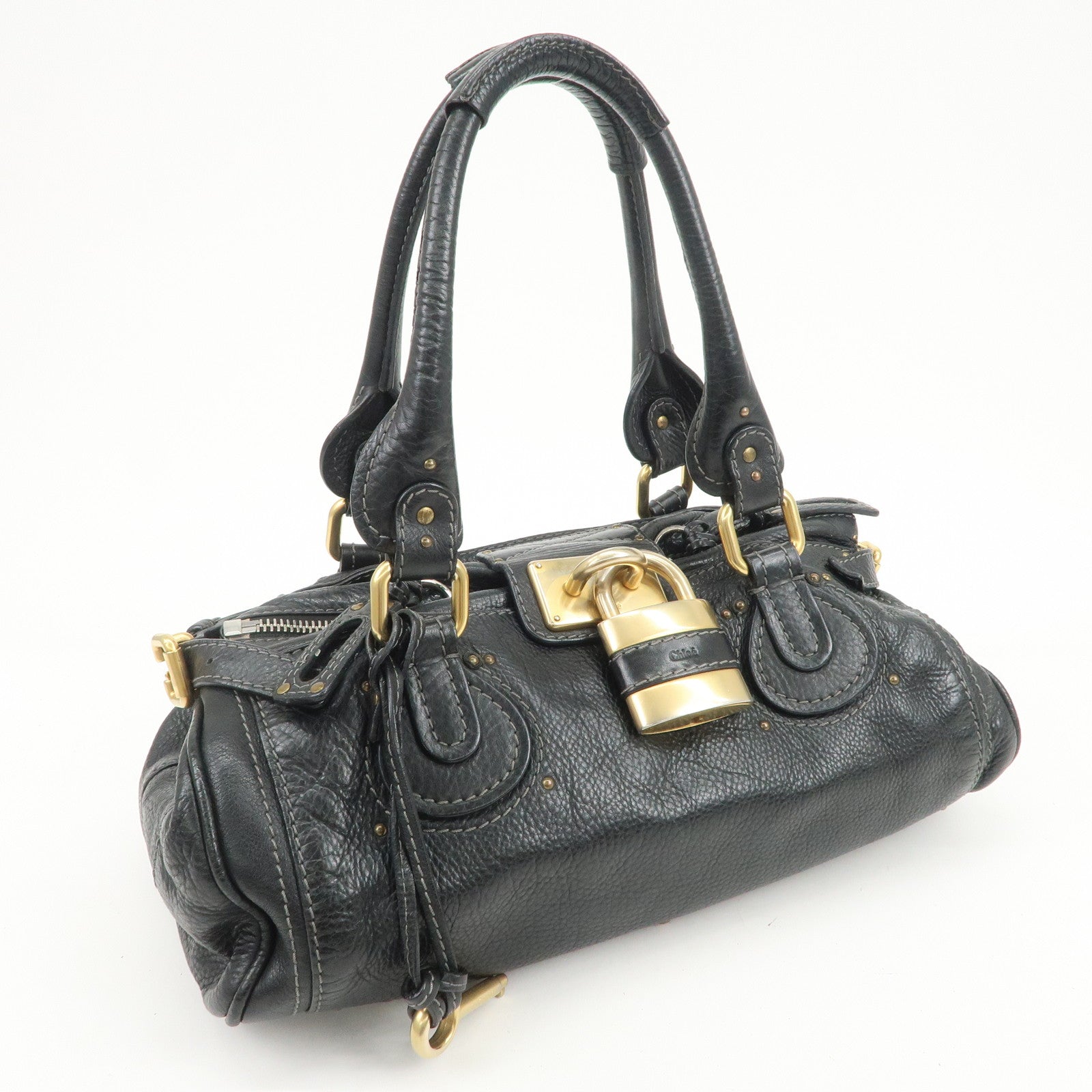 Chloe Paddington Logo Leather Hand Bag Shoulder Bag Black