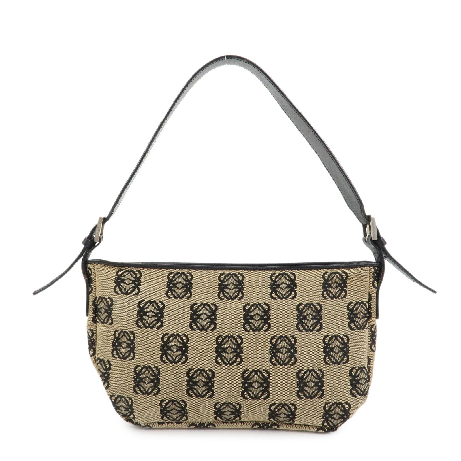 LOEWE Anagram Logo Canvas Leather Shoulder Bag Hand Bag Beige Black