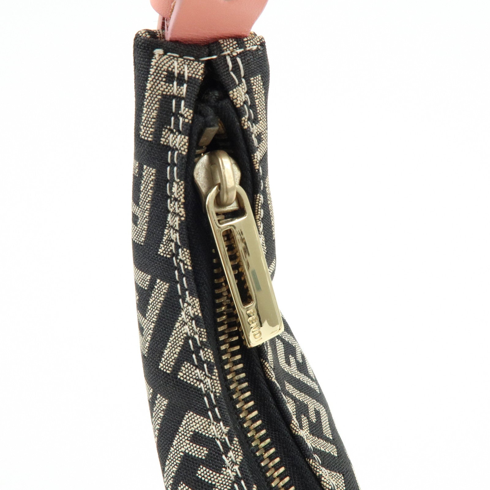 FENDI Zucchino Canvas Leather Shoulder Bag Black Pink 8BR020