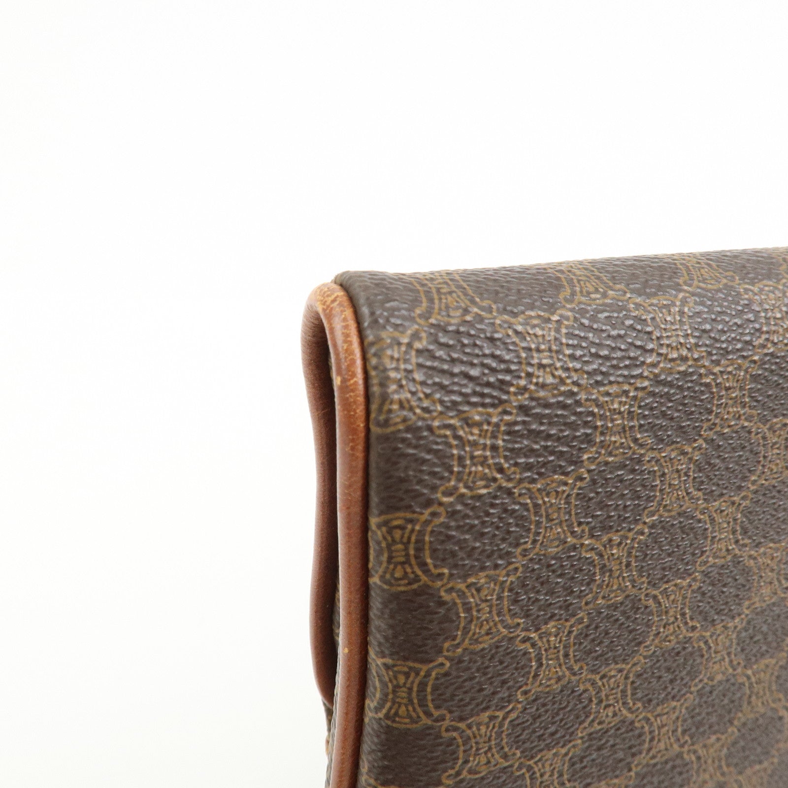 CELINE Macadam PVC Leather Clutch Bag Pouch Brown