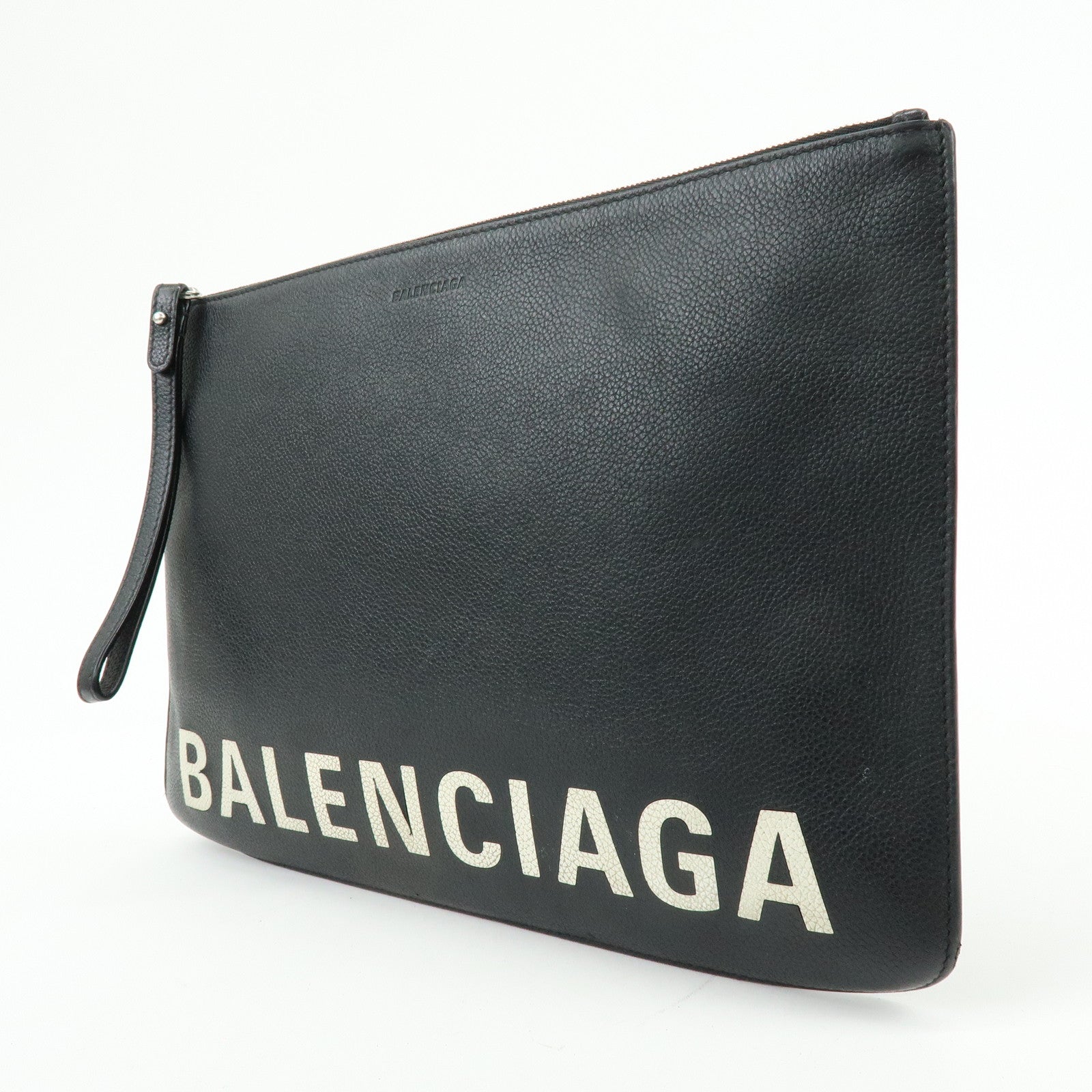 BALENCIAGA Leather Clutch Bag Flat Bag Black