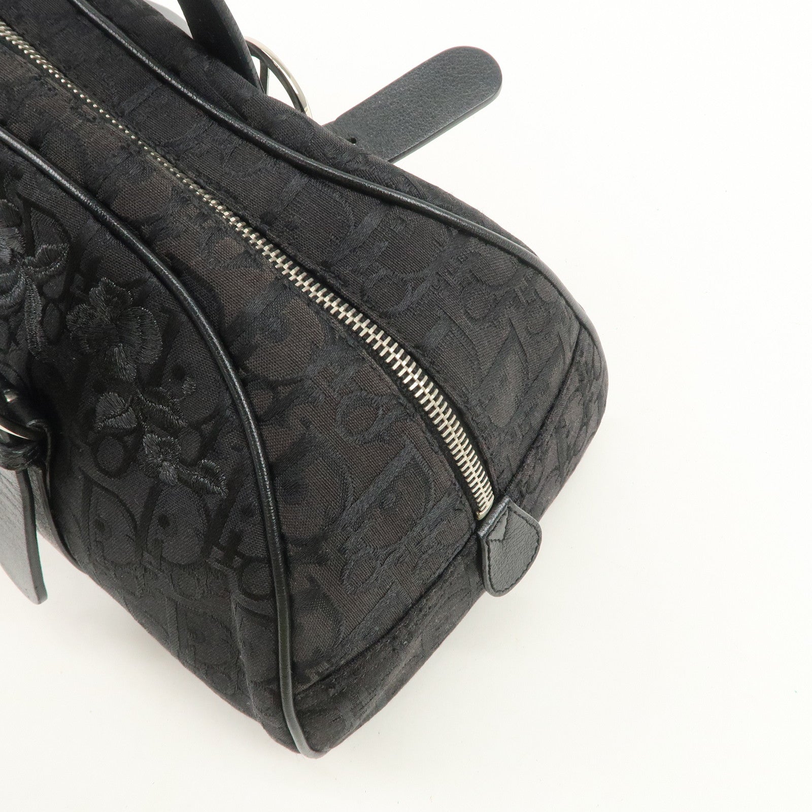 Christian Dior Trotter Canvas Leather Boston Bag Hand Bag Black