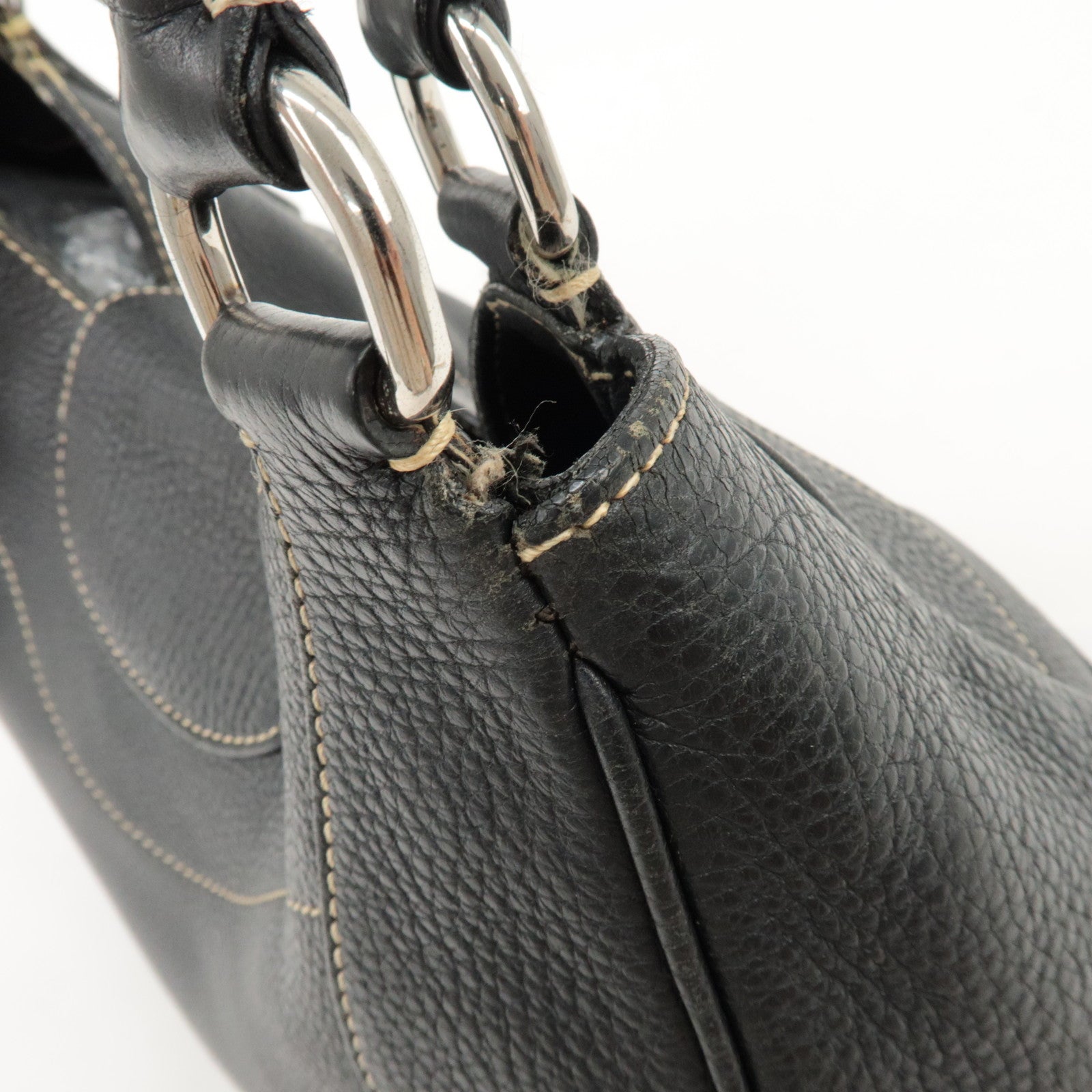 PRADA Logo Leather Shoulder Bag Hand Bag Black BR3593 Used